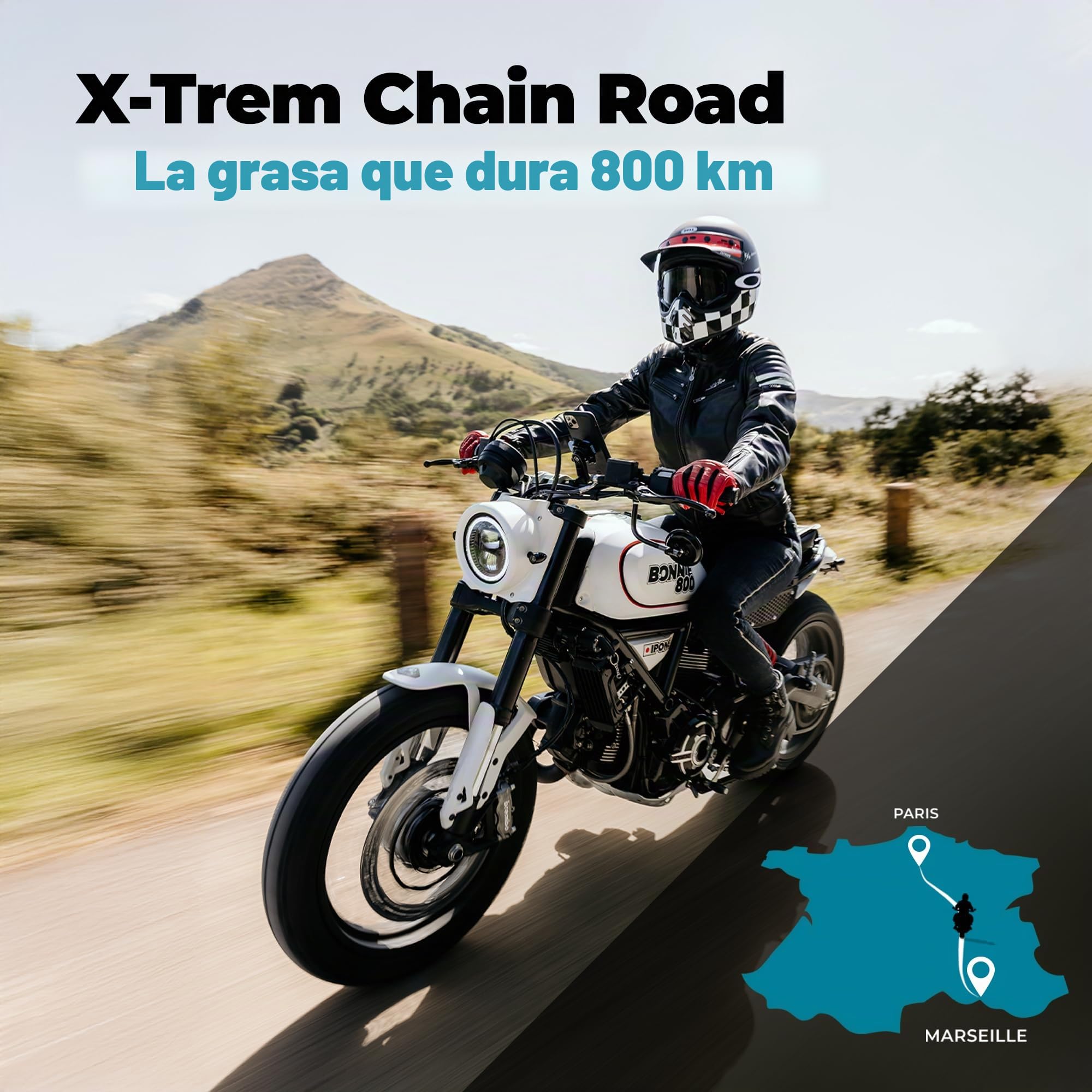 IPONE - Grasa de Cadena para Moto Carretera X-Trem Chain Road - Larga duración 800 km - Pulverización precisa sin Salpicaduras - Espray con difusor multiposición 250 ml