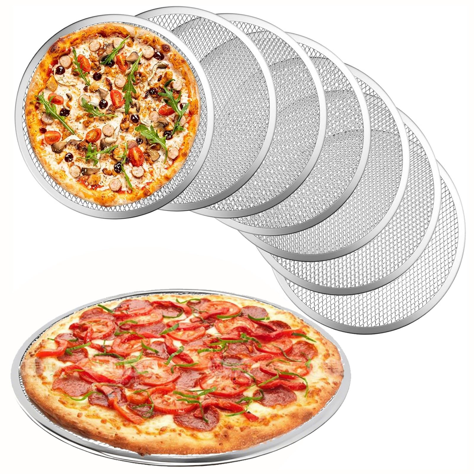 Lot de 6 grilles à pizza, Plaque à pizza antiadhésive en aluminium, Plaque à pizza ronde, Pour four, maison et restaurant(12inch)