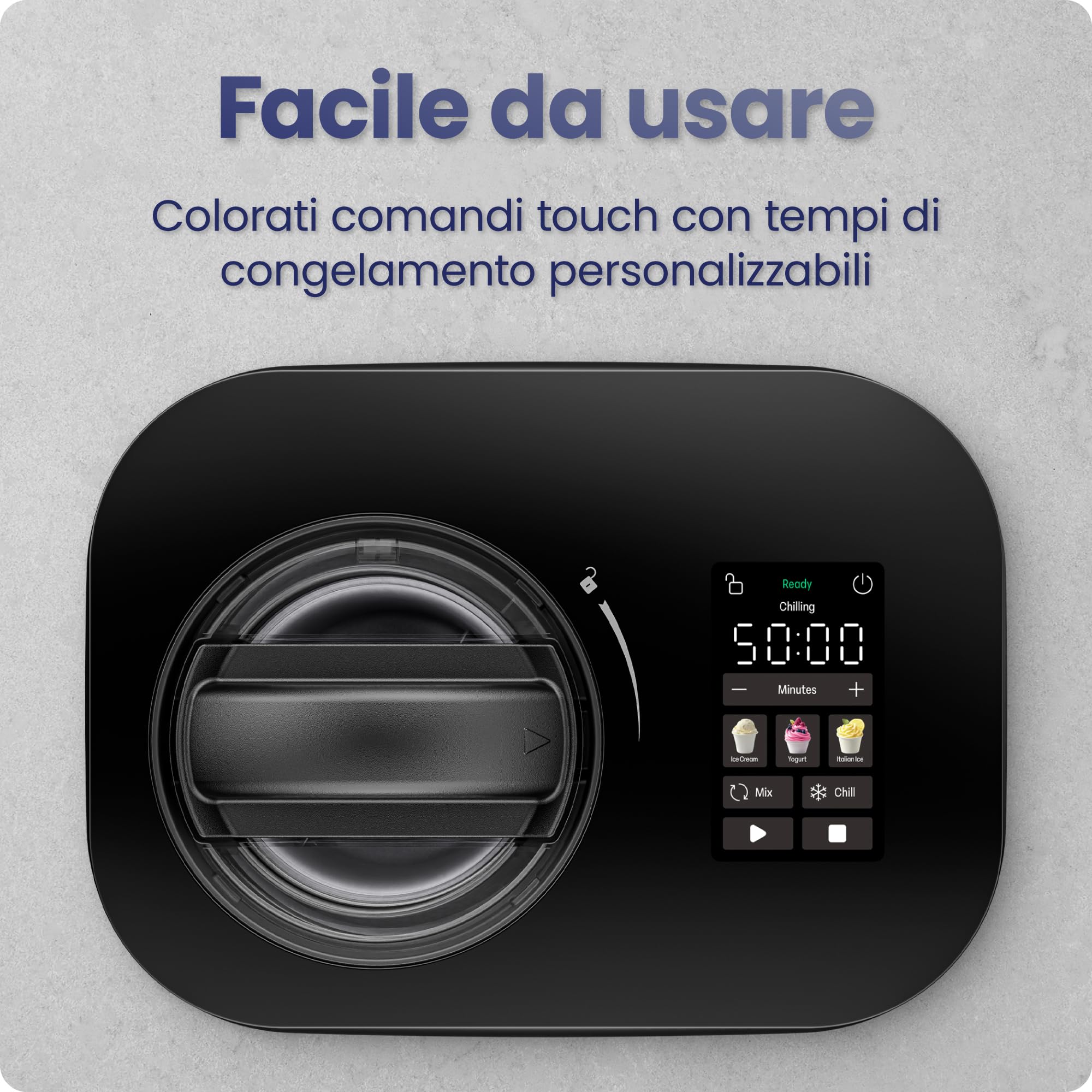 Iceman da Chefman Gelatiera, Niente Pre-congelamento, con Compressore Integrato, Per Gelato, Yogurt Gelato, Sorbetto, Gelato Italiano, Display Digitale e 3 Preimpostazioni
