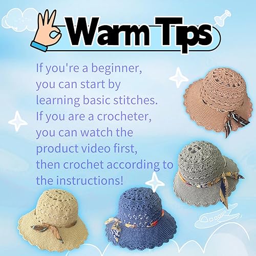 Miniatura 3 de SHENJILL Kit de ganchillo para principiantes, sombrero de sol de ganchillo para mujer, sombrero de playa, kit de punto para principiantes, kit de