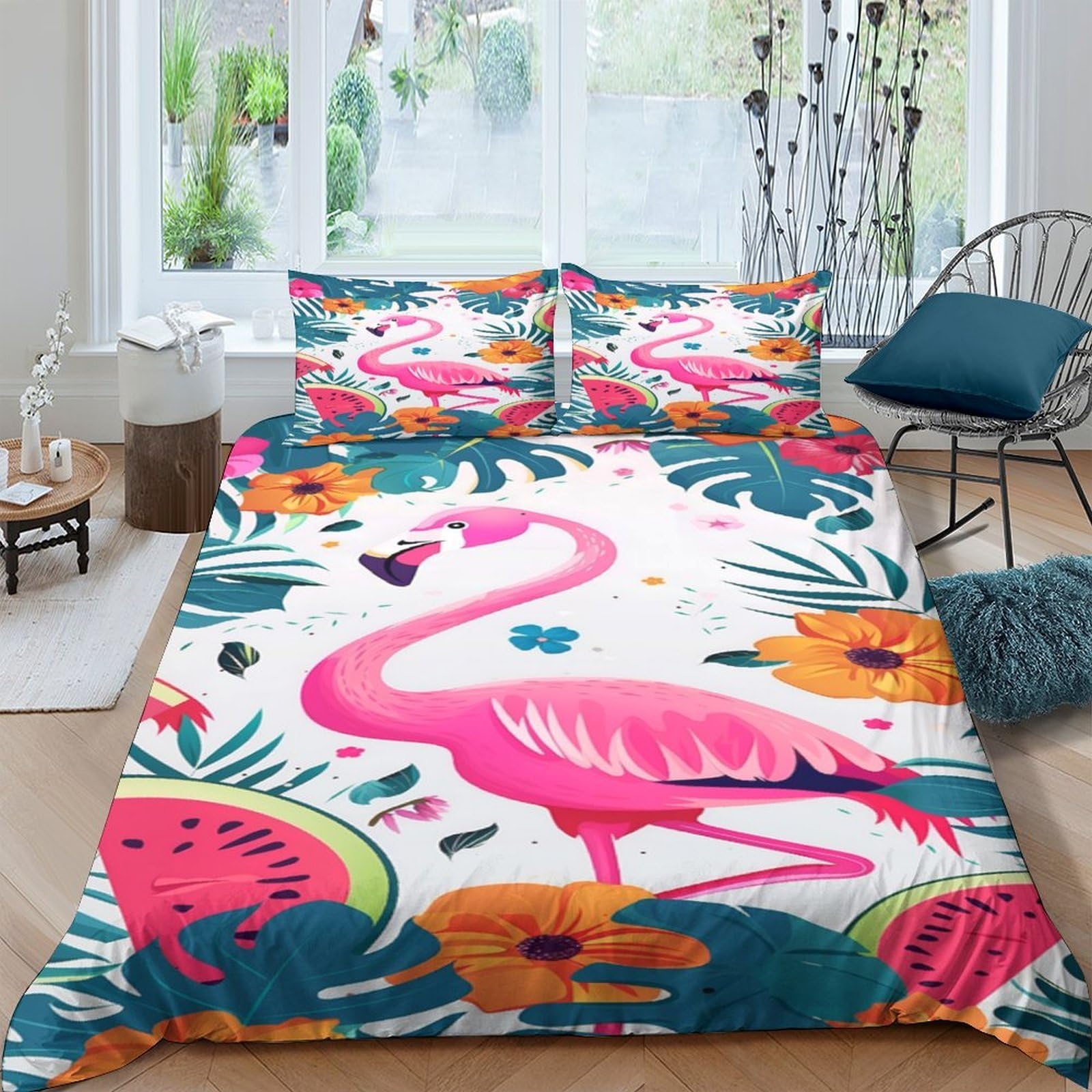 Ctjqhvkz Style-2 3D Printed Flamingo Tropical Fitted Sheet Microfiber Soft Mattress Cover For Bedroom Guest Room Artistic Decor Easy Care Single（135X200cm）