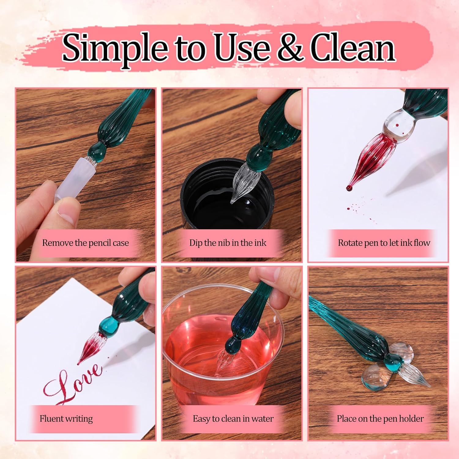 12 Pcs Glass Dip Pen Set with Penholders, Handmade High Borosilicate Crystal Signature Calligraphy Pens in 12 Colors for Writing, Drawing, Ink Art (Vintage Style)