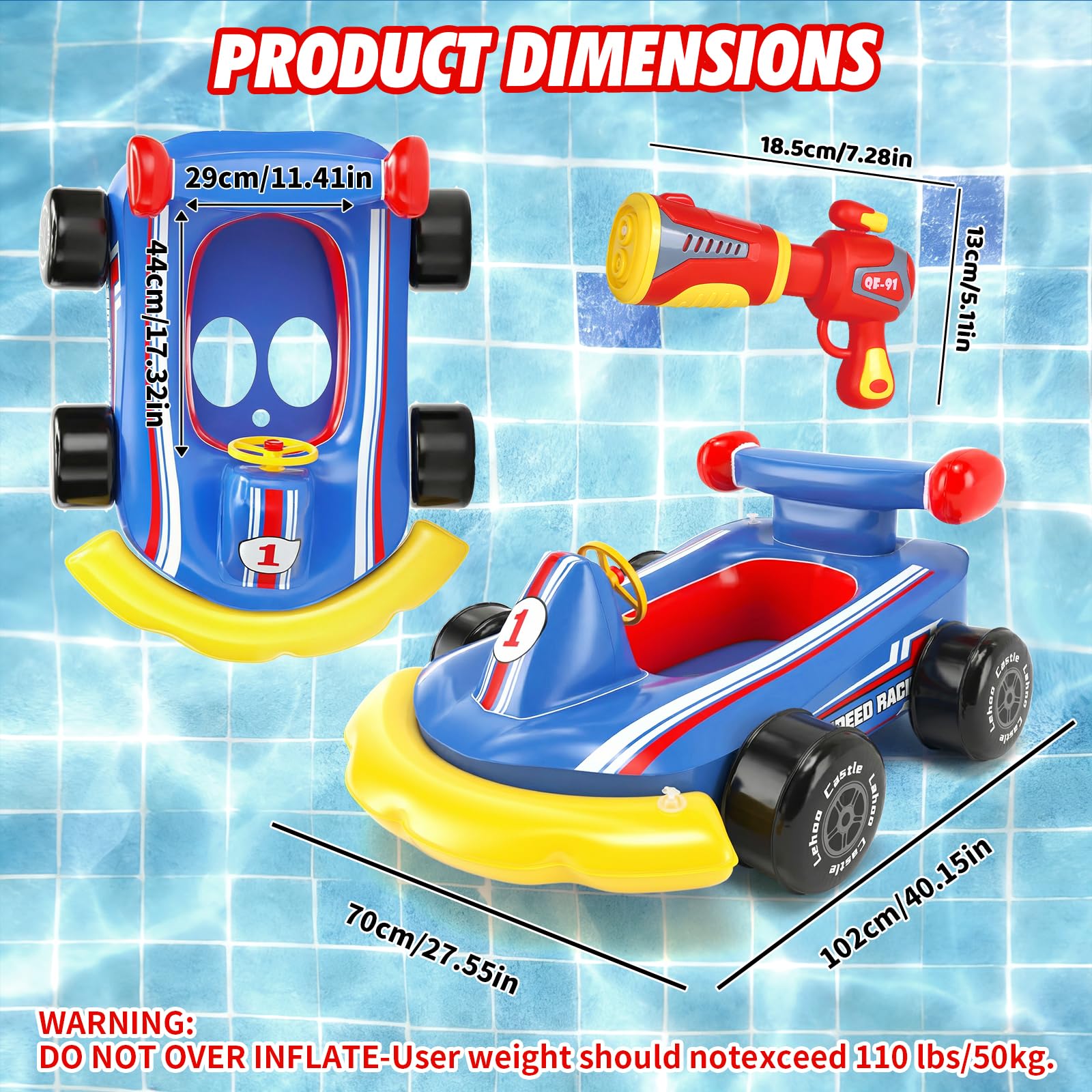 Lehoo Castle Gommone Gonfiabile con Pistola ad Acqua e Volante Sonoro, Ausilio di Galleggiamento Go-kart per Bambini dai 3 ai 6 Anni, Seggiolino da Piscina Sicuro per Giochi Acquatici Estivi