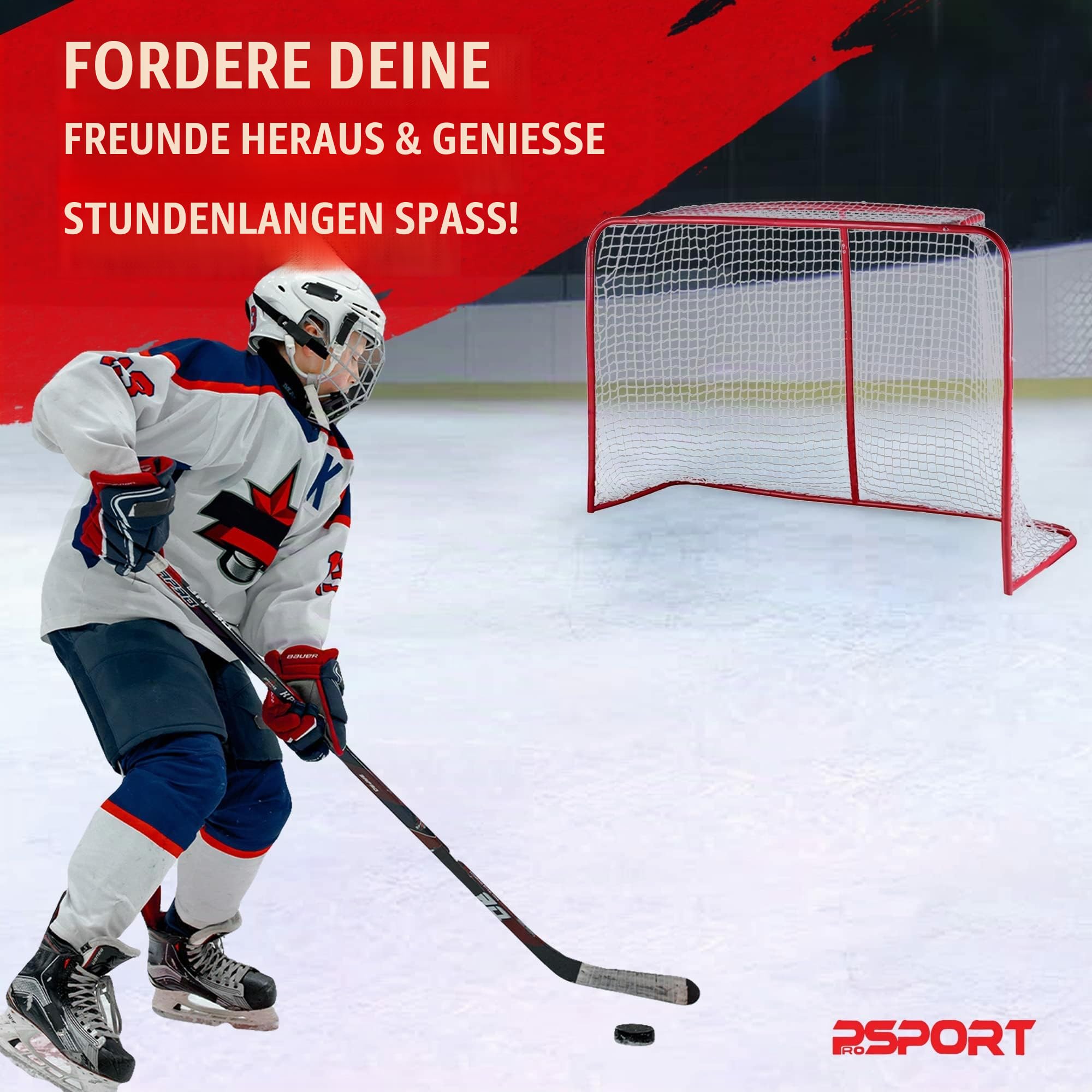Nordic ProStore Streethockey Tor 160 x 115 x 58 cm Rot - Für Street Hockey, Eishockey, Floorball und Gartenspiele – Eishockey Tor für Erwachsene und Kinder 14+ Jahre alt – Für Hockey