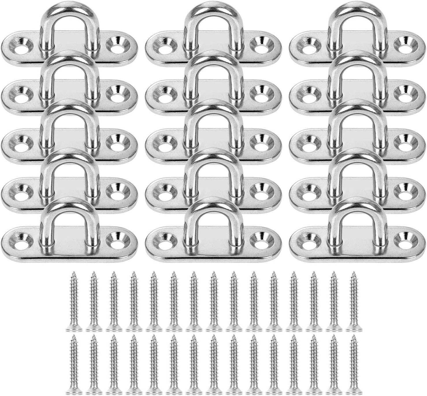15 Pack 1.8 inch Stainless Steel Ceiling Hook Pad Eye Plate M5 Oblong Pad Eye Marine Hardware Staple Hook Loop Wall Mount Hanger Hook with 30 PCS Screws