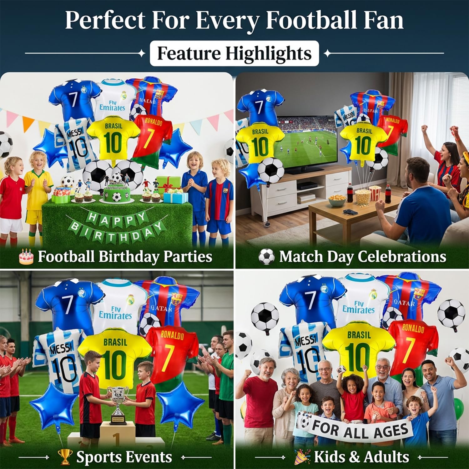 Atpata Funky Football Lovers Foil Balloons Kit – 6pcs Jersey Shape Balloons with Football & Star Balloons for Soccer Birthday Kickoff, Match Day Décor & Sports Fan Celebration Supplies 3