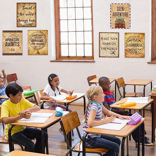 Miniatura 4 de Chinco Decoración de aula de viaje por el mapa, recortes de tablón de anuncios de bienvenida, arte de pared inspirador, carteles temáticos de viaje,