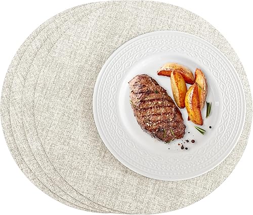 Romanstile Juego de 4 manteles individuales redondos, reversibles de piel sintética, 100% impermeables, a prueba de aceite, antideslizantes,