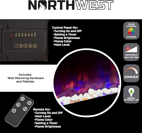 Miniatura 3 de Fogata Northwest eléctrica, con luz LED, para pared, llama de hielo y fuego, con control remoto, de 36 pulgadas, negro