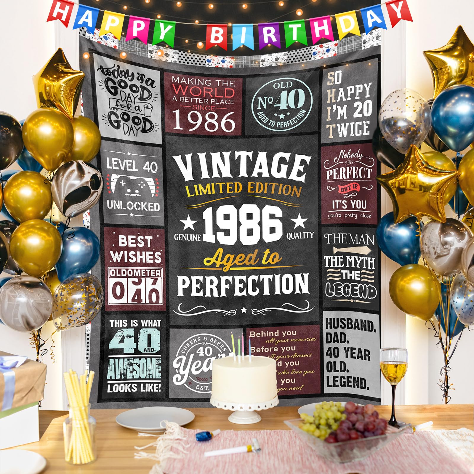 40th Birthday Gifts Men - 40 Year Old Gifts for Men - Turning 40 Gift for 40 Year Old Man - Funny Bday Gift for Male in Their 40s - 1986 40th Birthday Blanket 60" x 50"