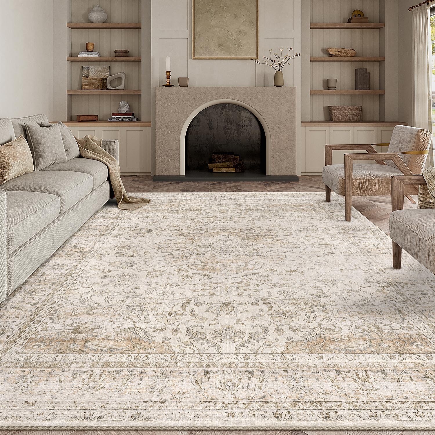 HUGEAR Vintage Rugs Living Room Rug 200x300cm Beige Washable Carpet — image 1