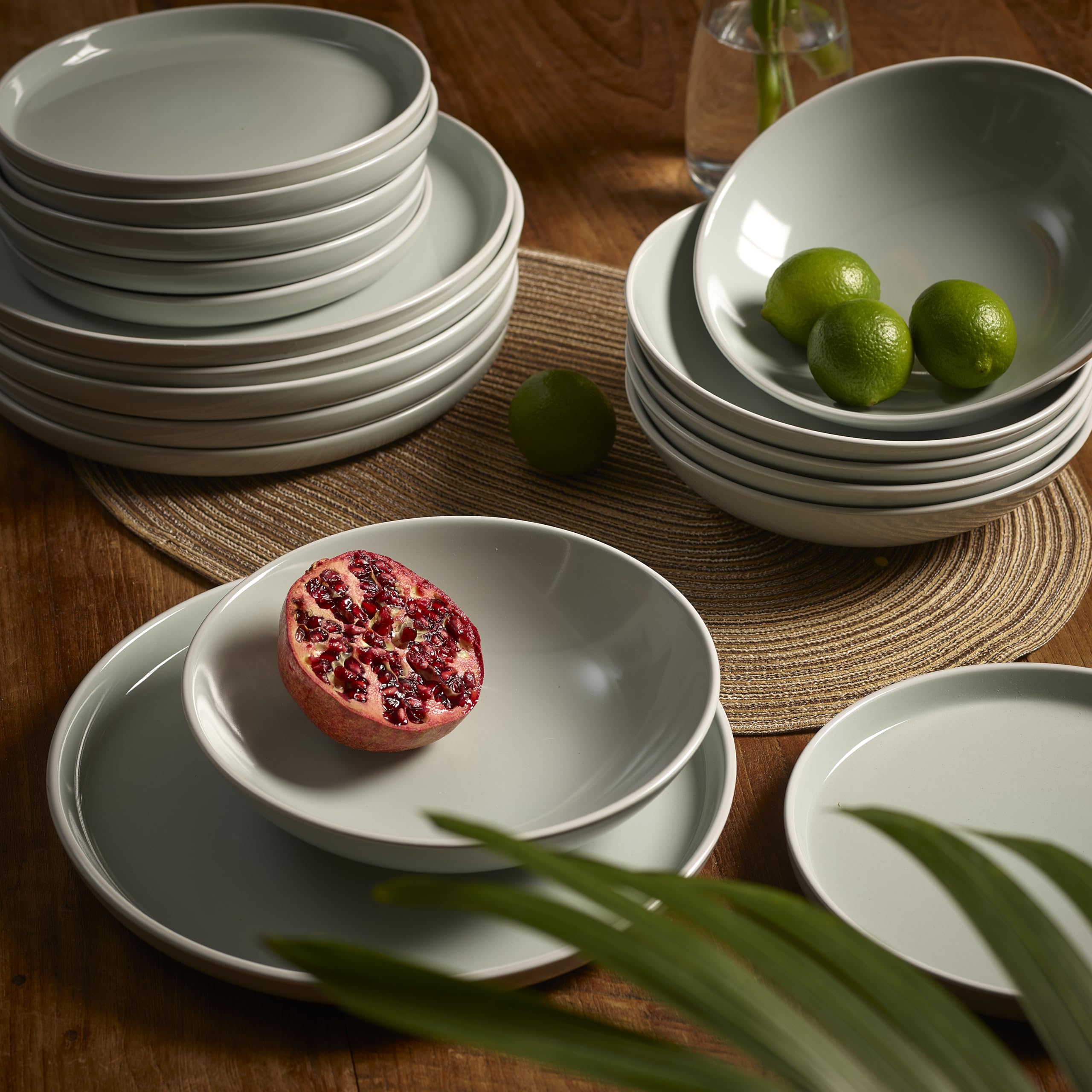 12-delig Aardewerk Servies Crème Roze - 6 Diepe Borden & 6 Platte Borden Voor 6 Personen