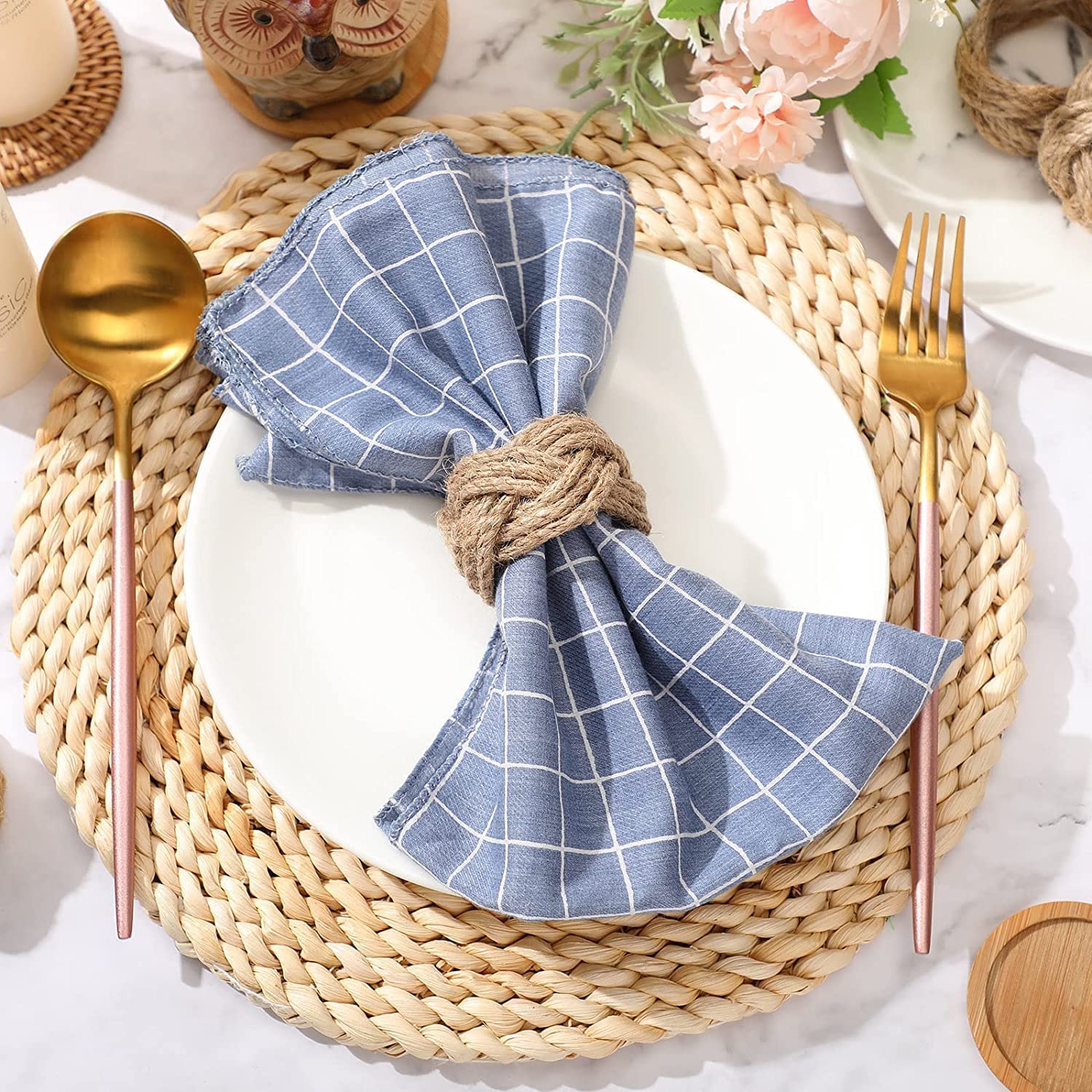 KPAVIR Set of 12 Handmade Jute Napkin Rings, Rustic Farmhouse Napkin Holders - Image 4