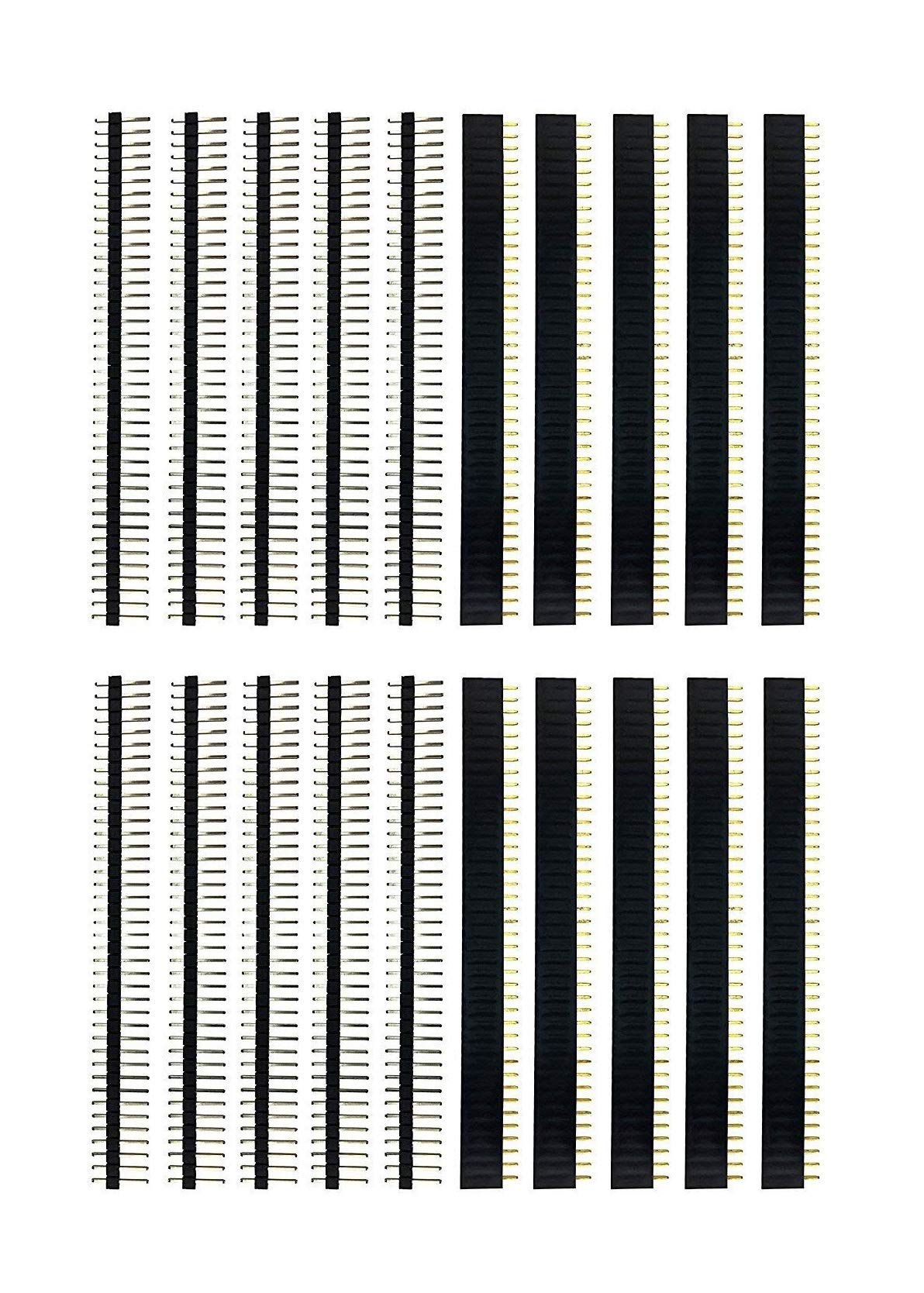 Aktronics® 40 Pin 2.54mm Male and Female Pin Headers/Berg Strips for Arduino (Pack of 10)
