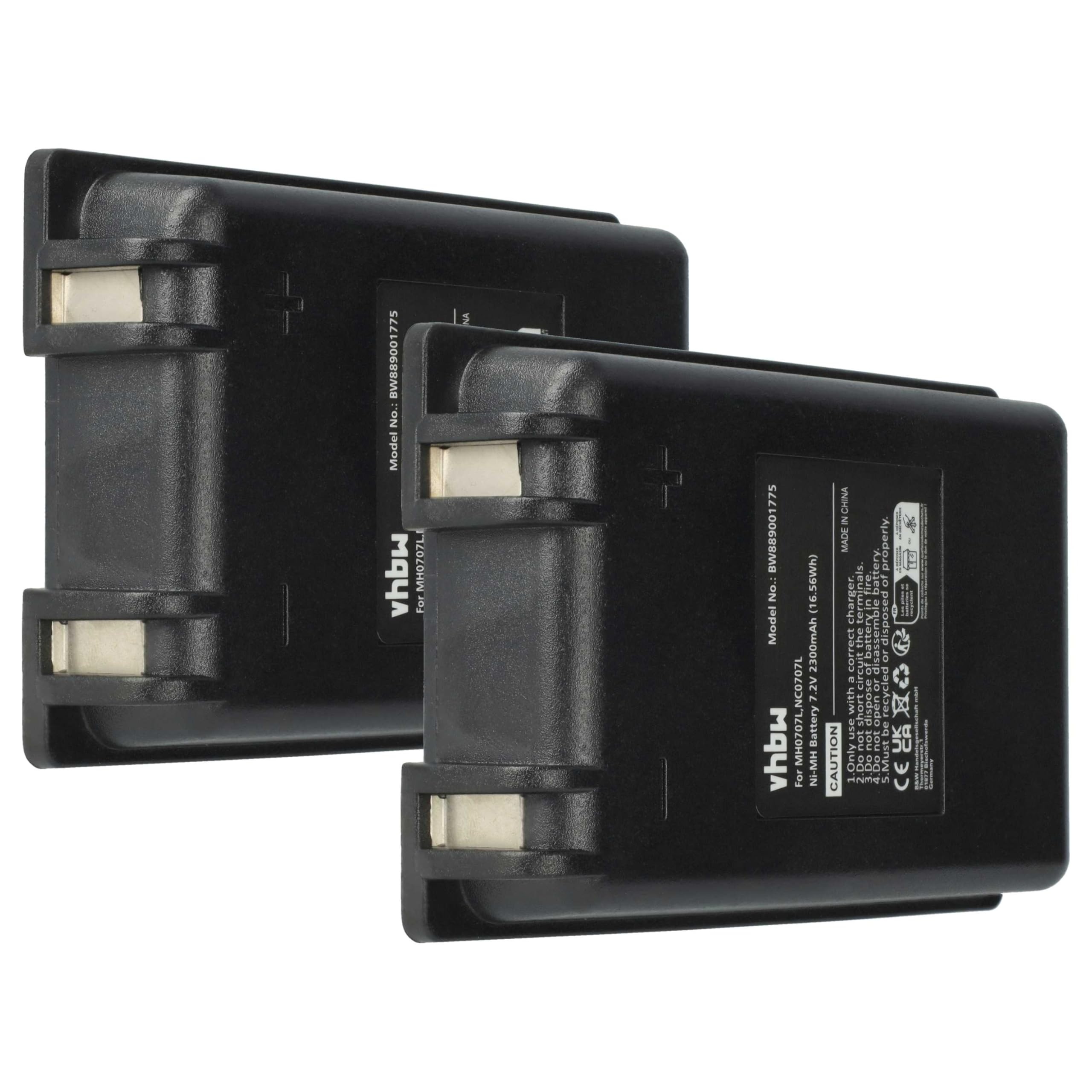 vhbw 2X bateria zastępuje Autec MH0707L, NC0707L do przemysłowego pilota (2300 mAh, 7,2 V, NiMH) - czarny