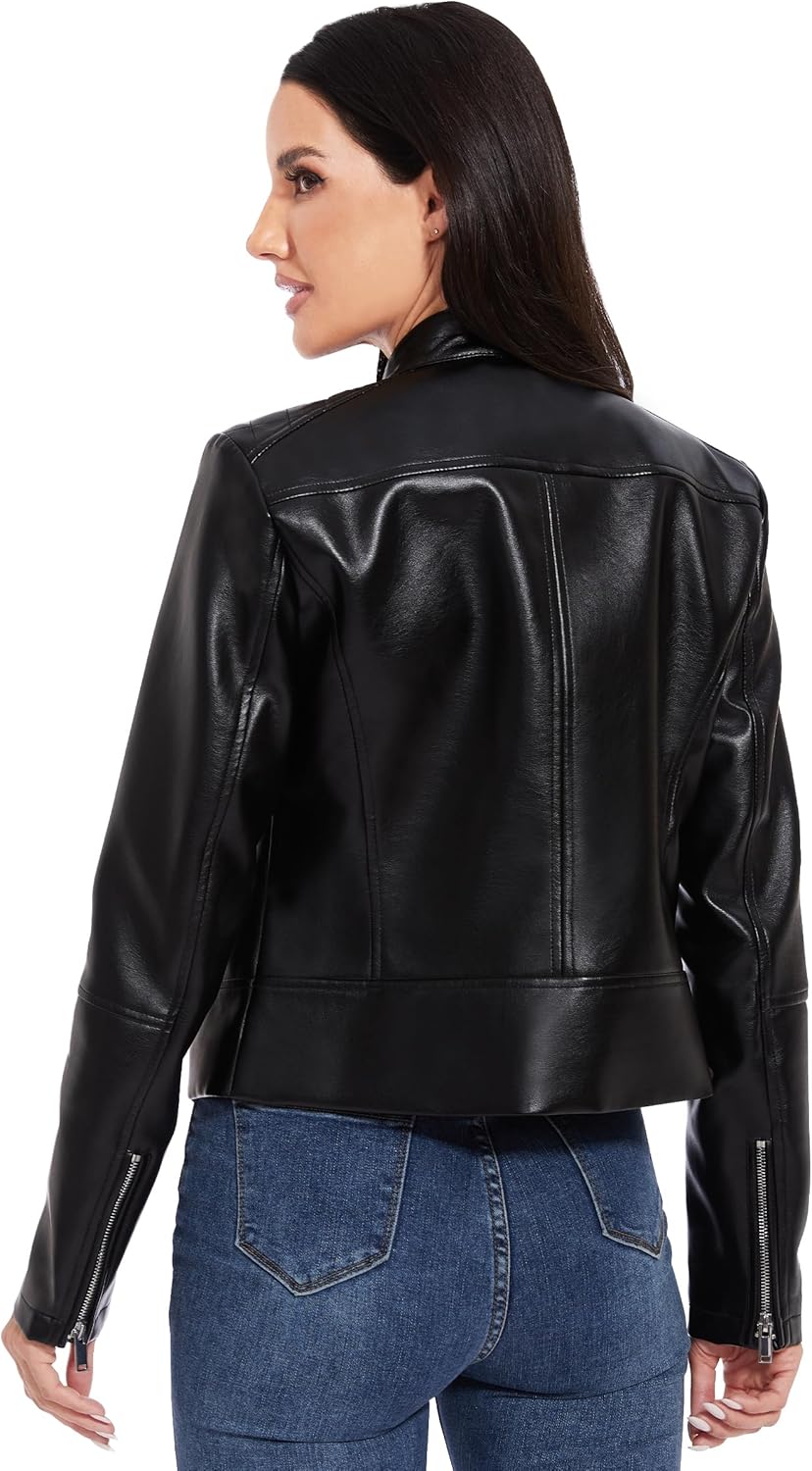 Fahsyee Faux Leather Jacket Women - Cropped Motorcycle Biker Casual Blazer S-XXL - Image 3