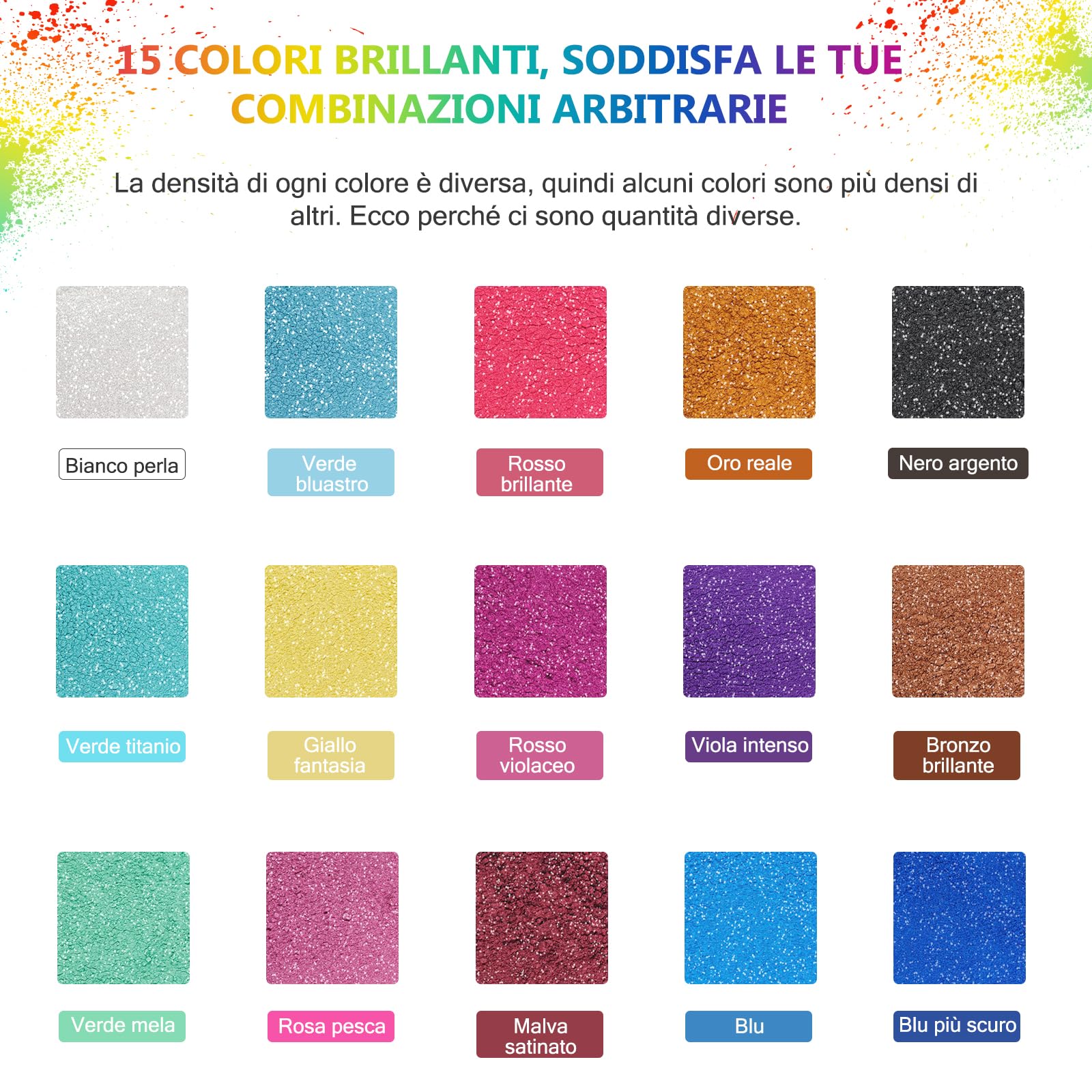 DEWEL Polvere di Mica 15 Colori × 10 G, Pigmento Resina Epossidica, Mica Polvere Colorante di Sapone, per Fabbricazione di Candela, Kit di Sapone, Trucco, Smalto per Unghie, Lucidalabbra, Bomboletta