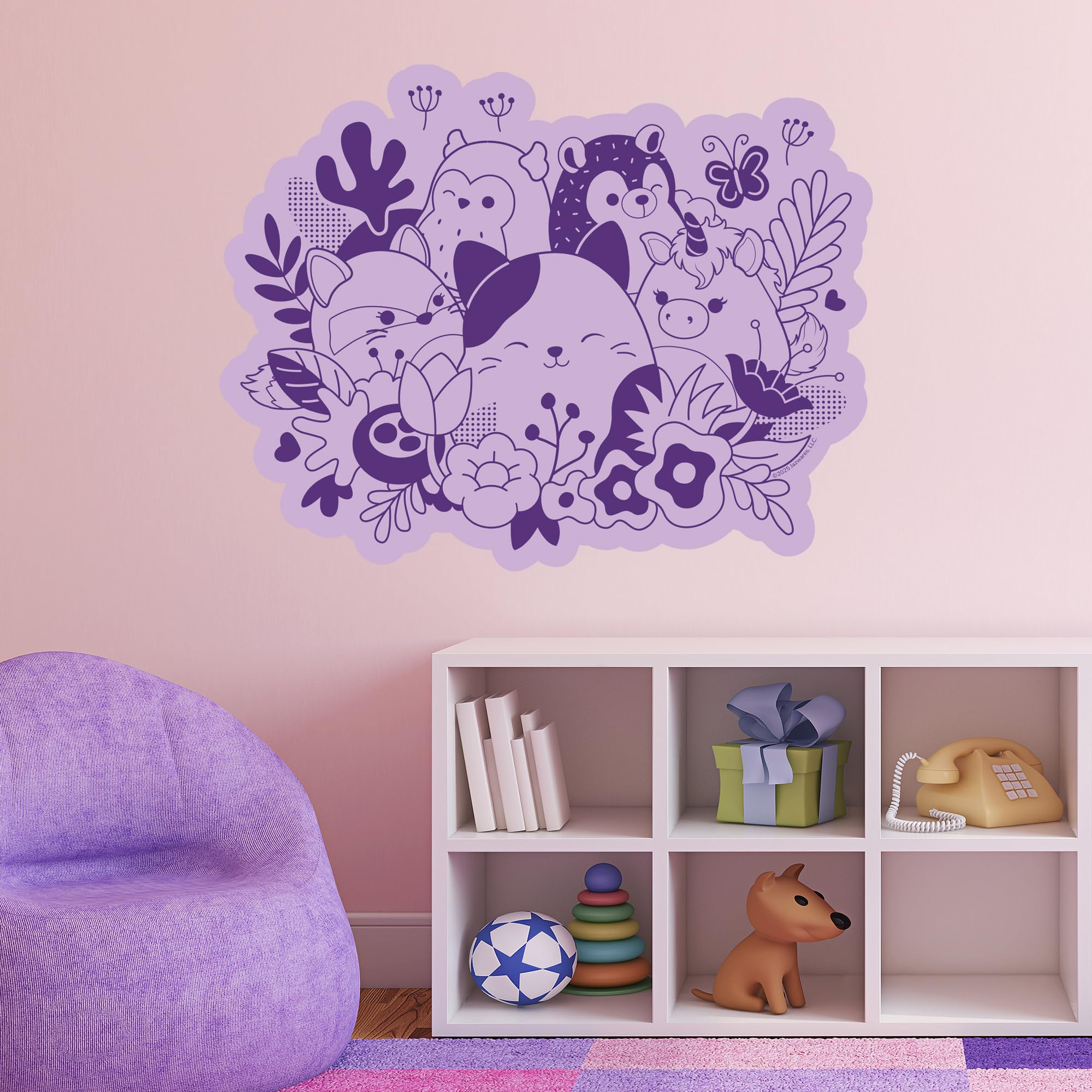 Squishmallows Wall Sticker - Purple Floral Group Decal Wall Art (40cm Width x 30cm Height)