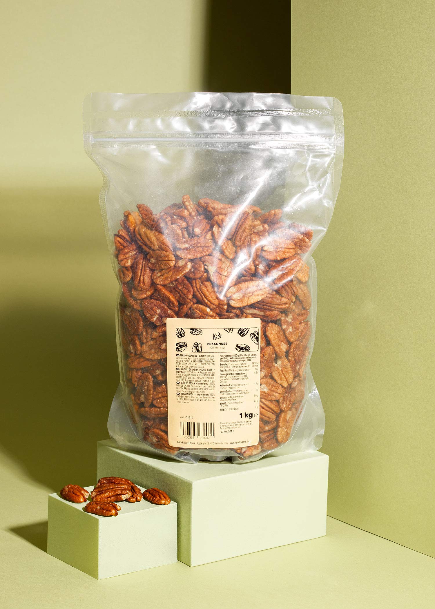 KoRo - Pekannusskerne 1kg - Naturbelassene Pekannüsse in der Vorteilspackung