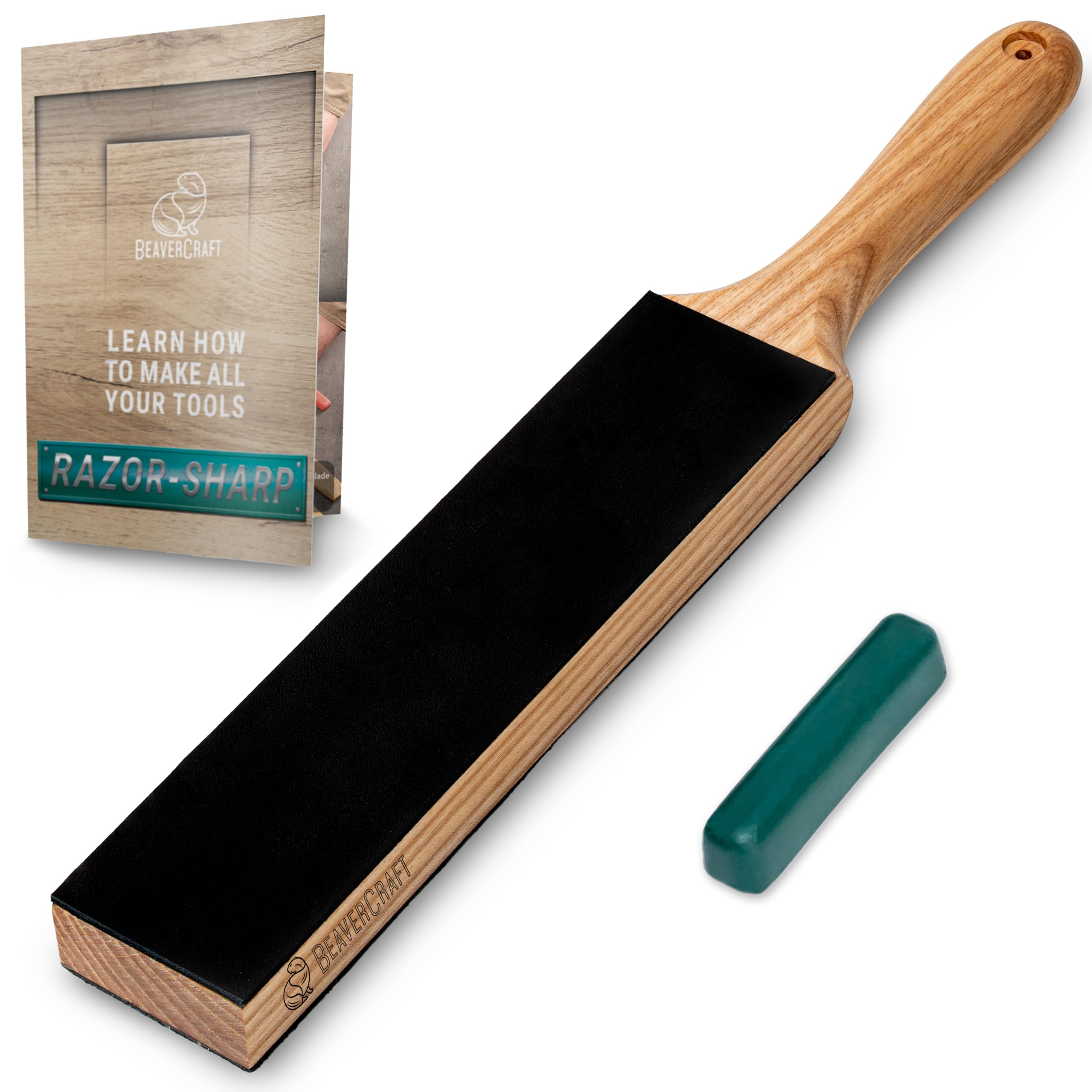 Leather Strop for Knife Sharpening - Dual-Sided Knife Strop with Stropping Compound Kit - Honing Strop Block 14" for Woodcarving Tools, Chisel Knife Sharpening Kit Leather Sharpener LS6P1