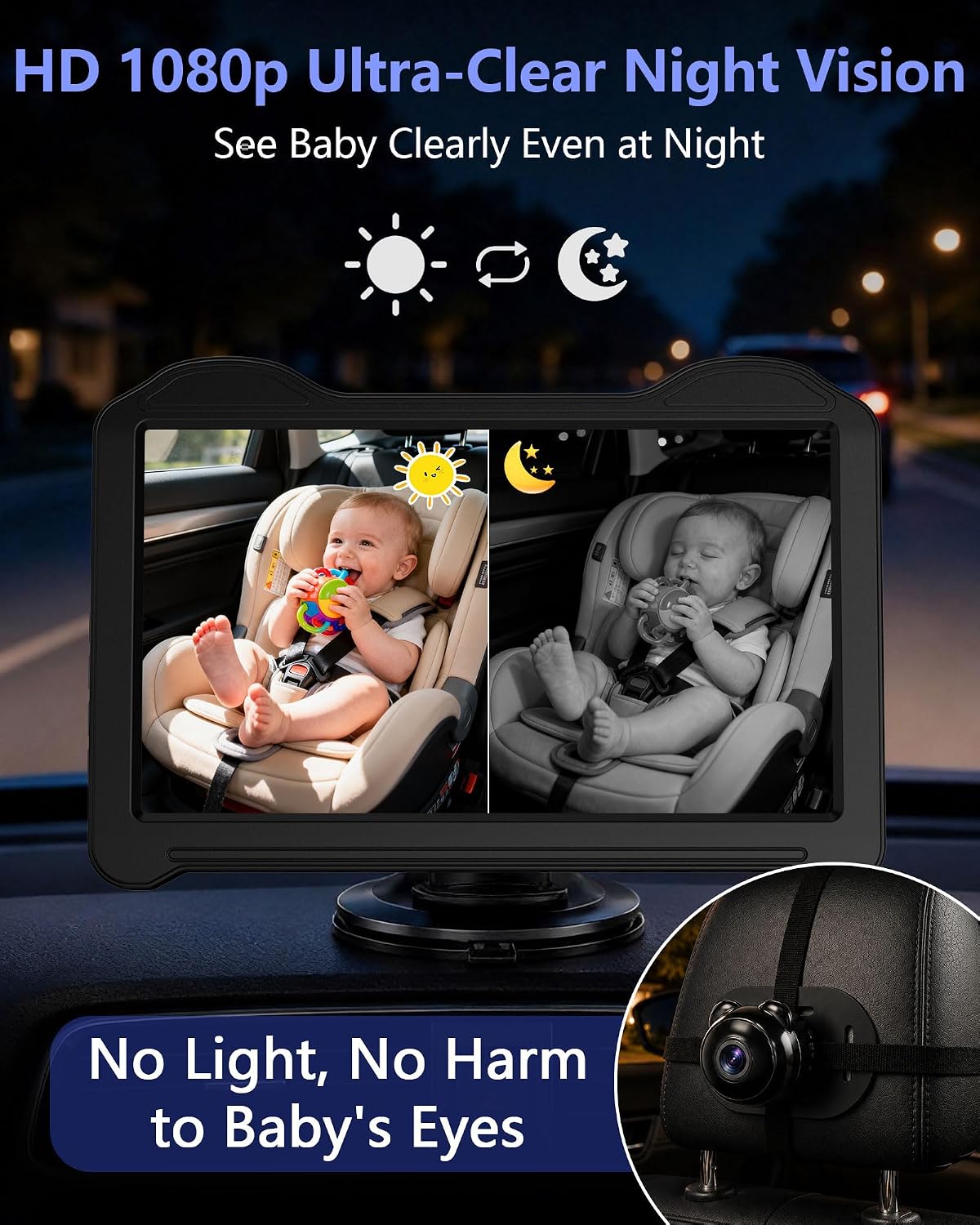 Dual 1080P Baby Car Camera for 2 Kids - 7.2'' Split Screen Monitor for Twins & Sibling, HD Day & Night Vision Car Seat Camera Delivering Clear Face & Body View on Road Trip & Daily Commutes thumbnail
