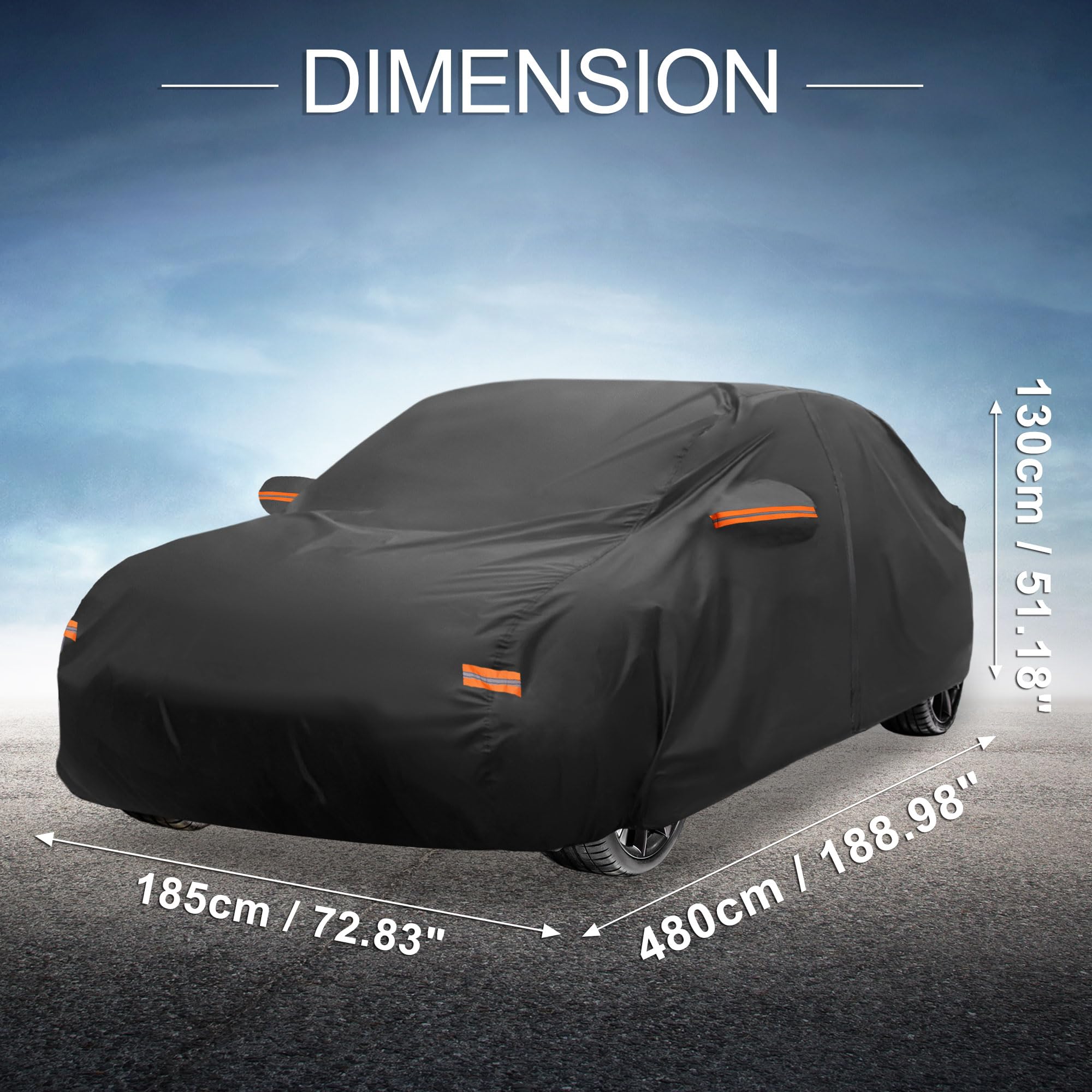 X AUTOHAUX Car Cover Outdoor Waterproof Sun Rain Snow Hail Protection with Left Side Door Zipper 210D-PU for — view 8