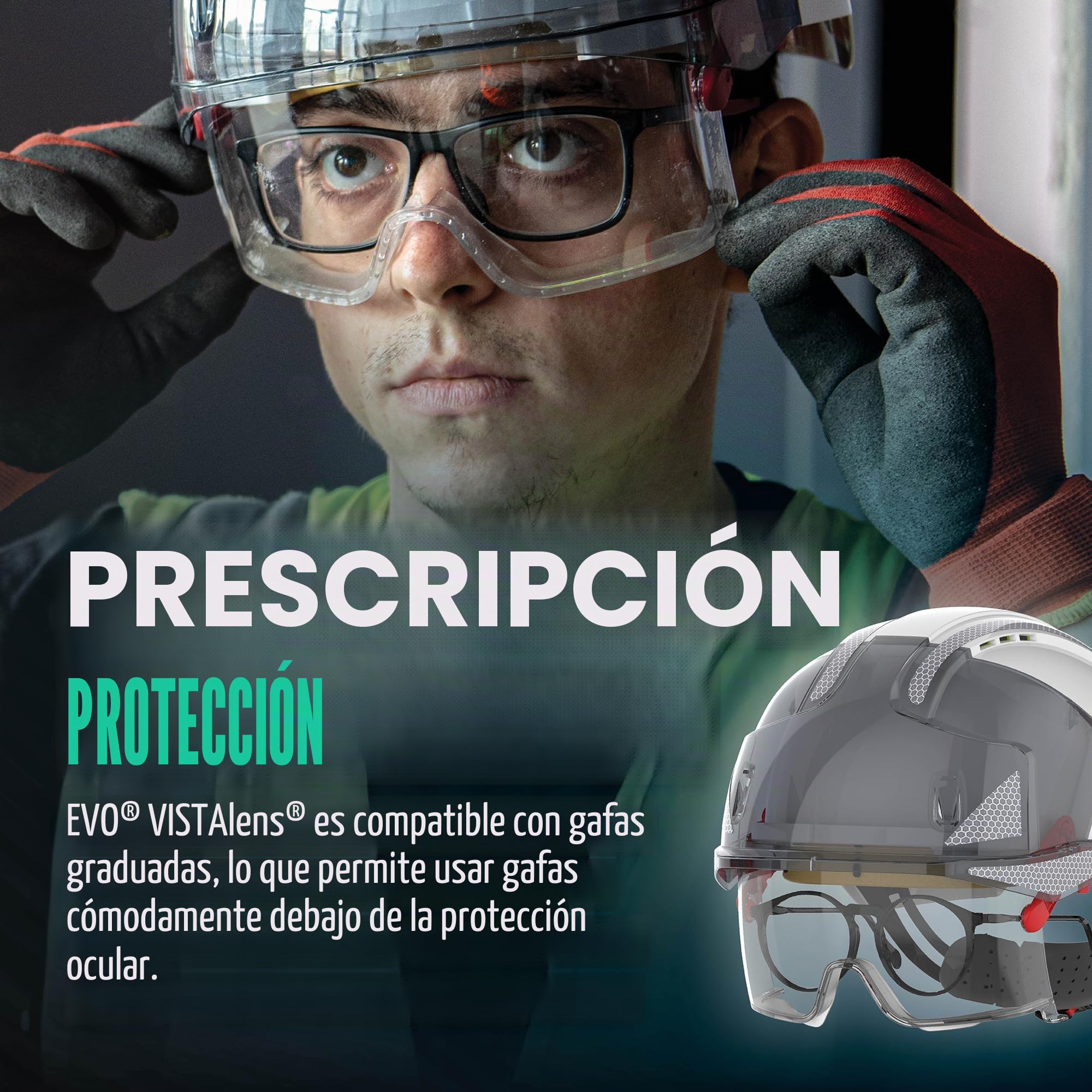 JSP EVO VISTALENS Casco de Seguridad con Protección Ocular Integrada Resistente a Impactos - Ventilado - Blanco/Ahumado - Carcasa ABS - para Demolición, Obras y Carreteras - EN 397