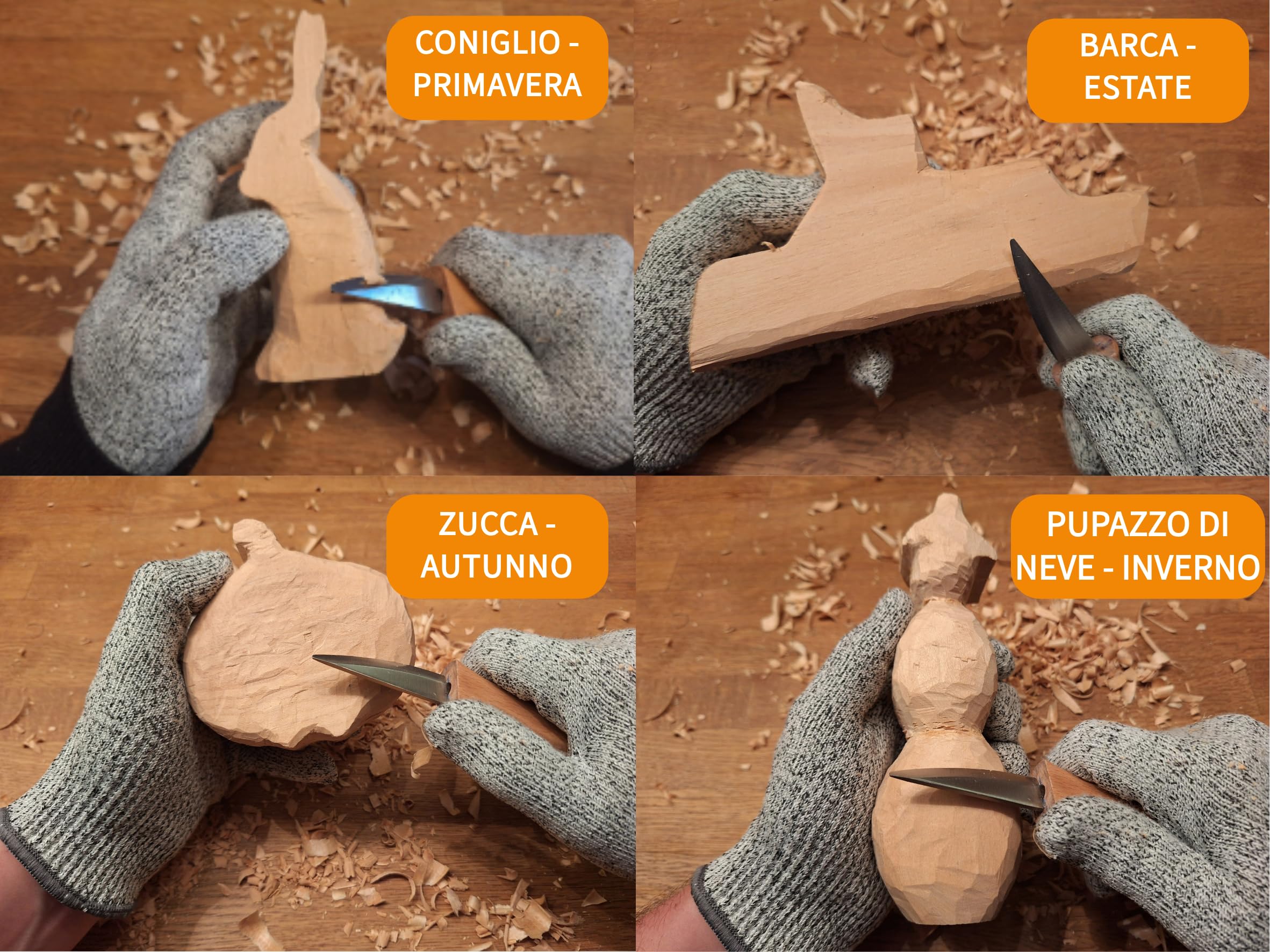 Eli® Legno di Tiglio - Figure da Intaglio per Bambini - Kit Creativo - Blocchi da Intaglio per Principianti