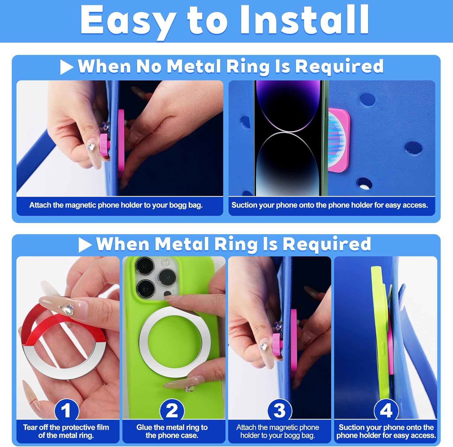 Magnetic Phone Holder Compatible with Bogg Bag, Phone Case Holder Charms Accessory Single Nut Fixing Fit All Bogg Bags and Beach Bags, Cell Phone Holder Attachment for Bogg Bag Accessories Hot Pink image 5 of 7 B0F5V6QP1Z