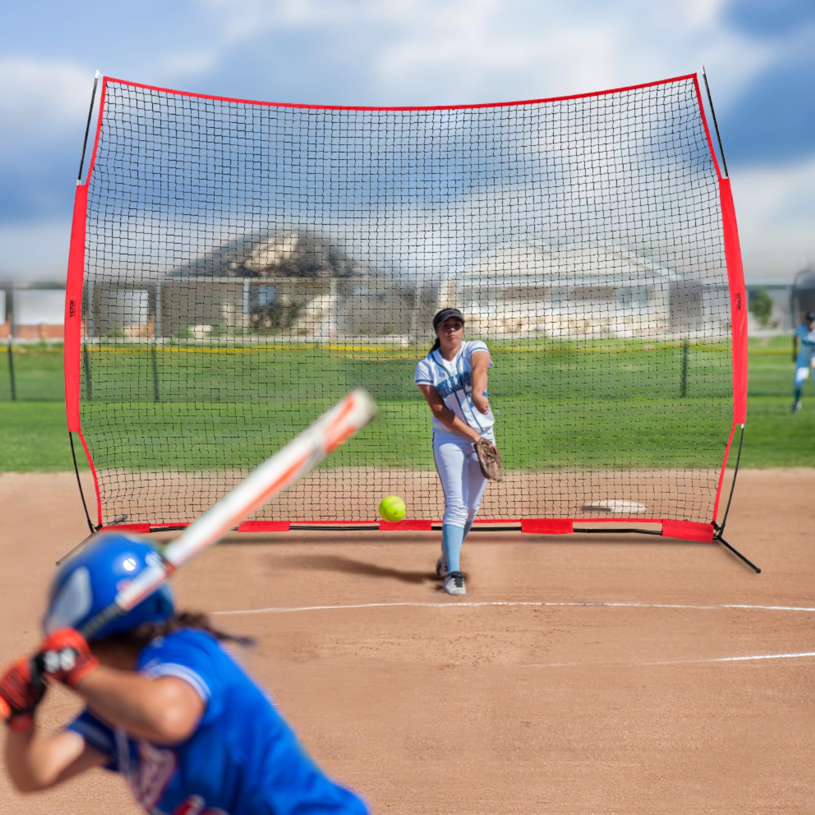 VEVOR Barricade Backstop Rete, Barriera sportiva per palloni, attrezzatura portatile per pratica con borsa per il trasporto, schermo di protezione per baseball, softball, lacrosse, calcio, hockey,