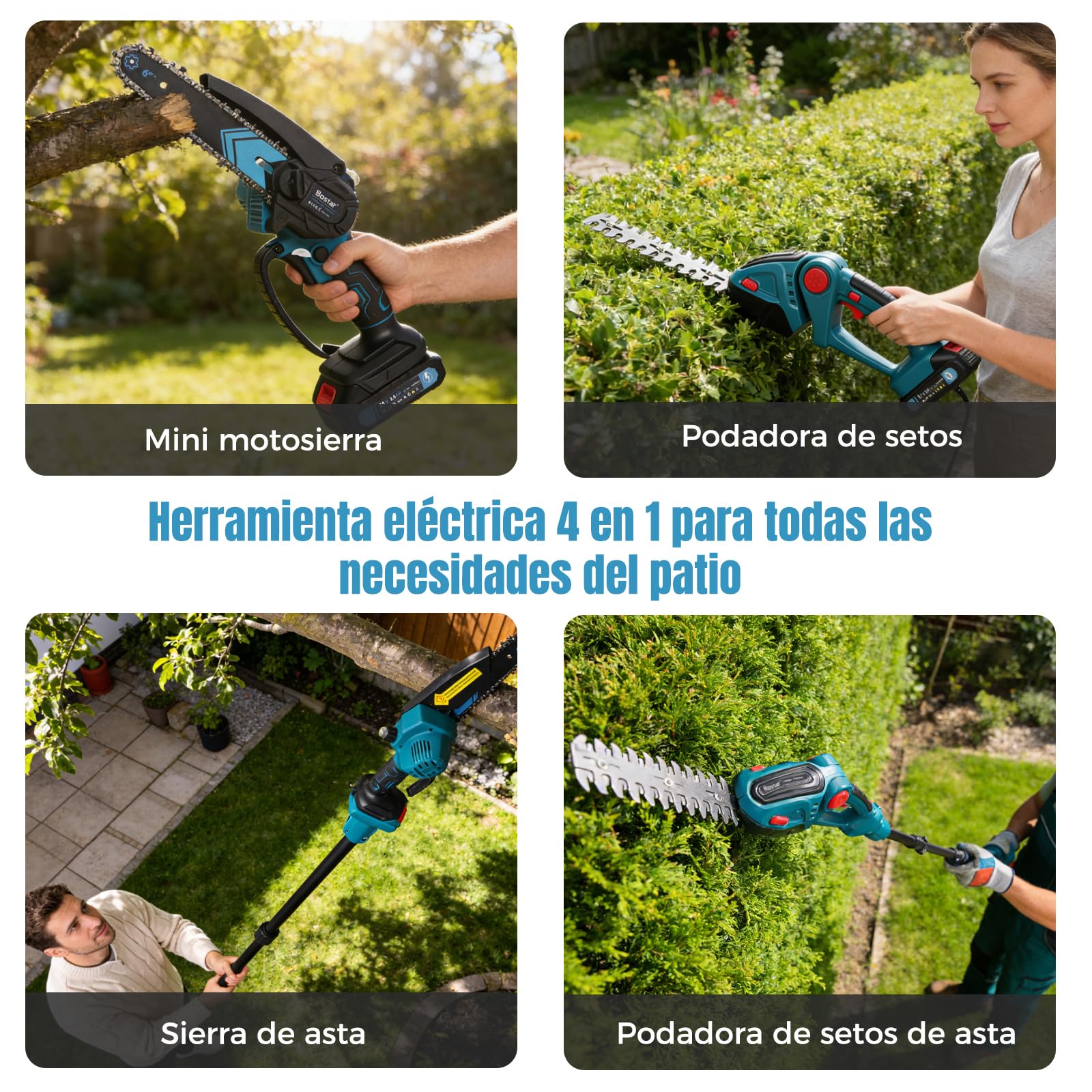 4 en 1 Motosierra y Cortasetos Telescópico a Batería, Compatible con Makita 18V, Podadora de Altura Extensible 2.5m con Correa, Motor de Cobre Puro de Alta Potencia, 2 Baterías para Poda de Jardín