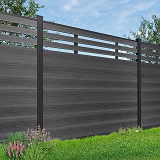 Mondaria Outdoor Semi-Closed Privacy Fence Panels (Without Post) - Weatherproof Wood Plastic Composite Fencing for Garden, Patio & Pool -(H 6Ft x W 6Ft x T 0.8", Black)