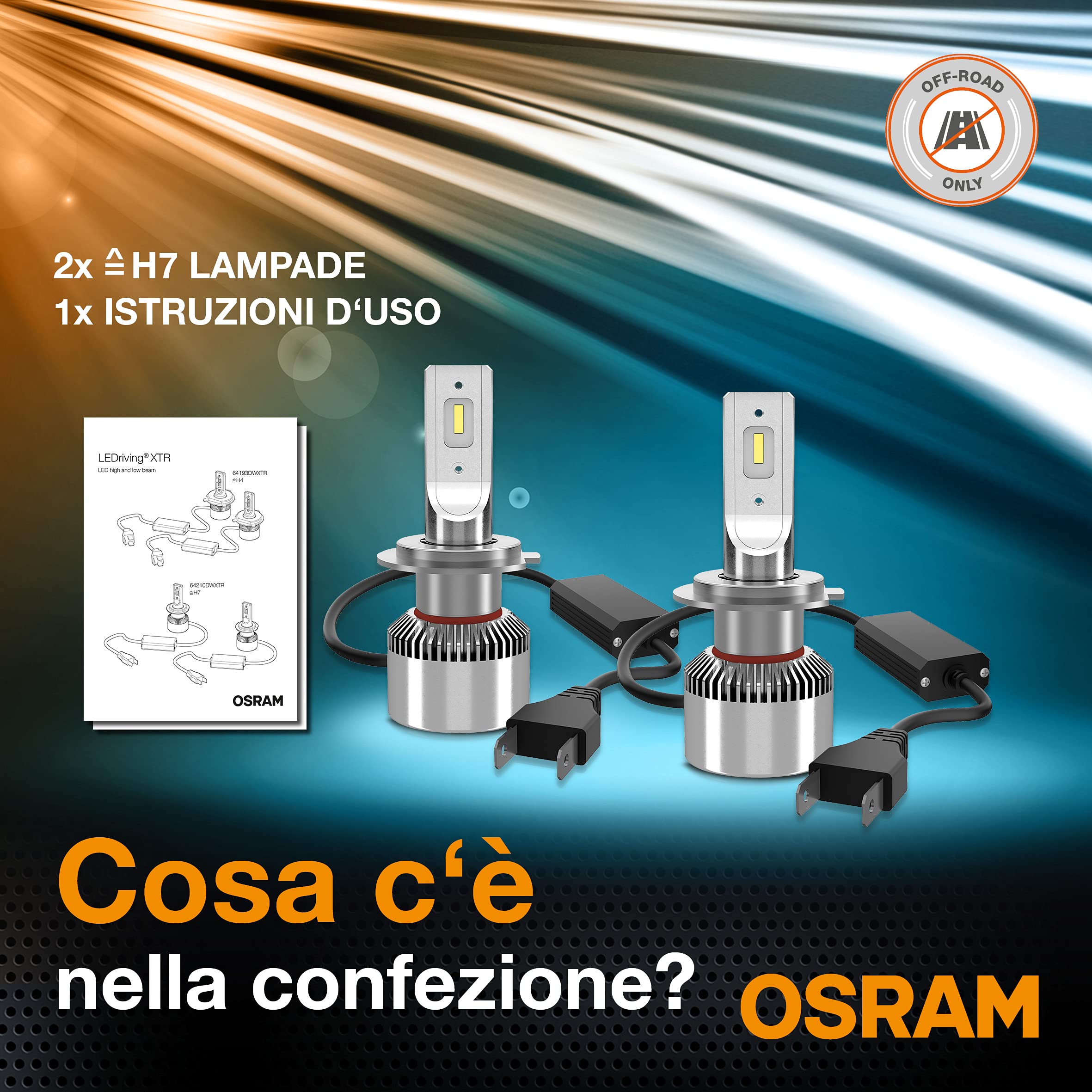 OSRAM LEDriving XTR, ?H7 lampade per fari, luce LED bianca fredda, solo fuoristrada, 64210DWXTR, scatola (2 lampade)
