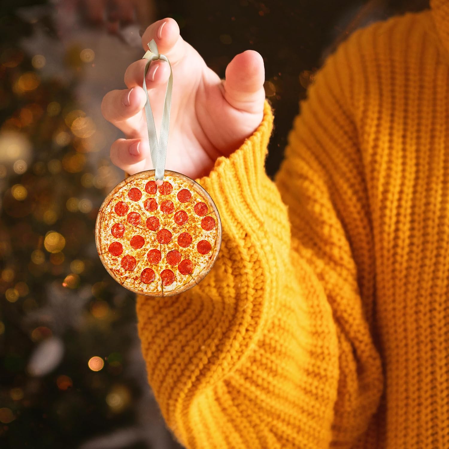 Pizza Ornaments for Christmas Tree - Pizza Ornament - Food Lovers Gifts for Women, Men - Ceramic Christmas Hanging Ornament 2025 - Image 6