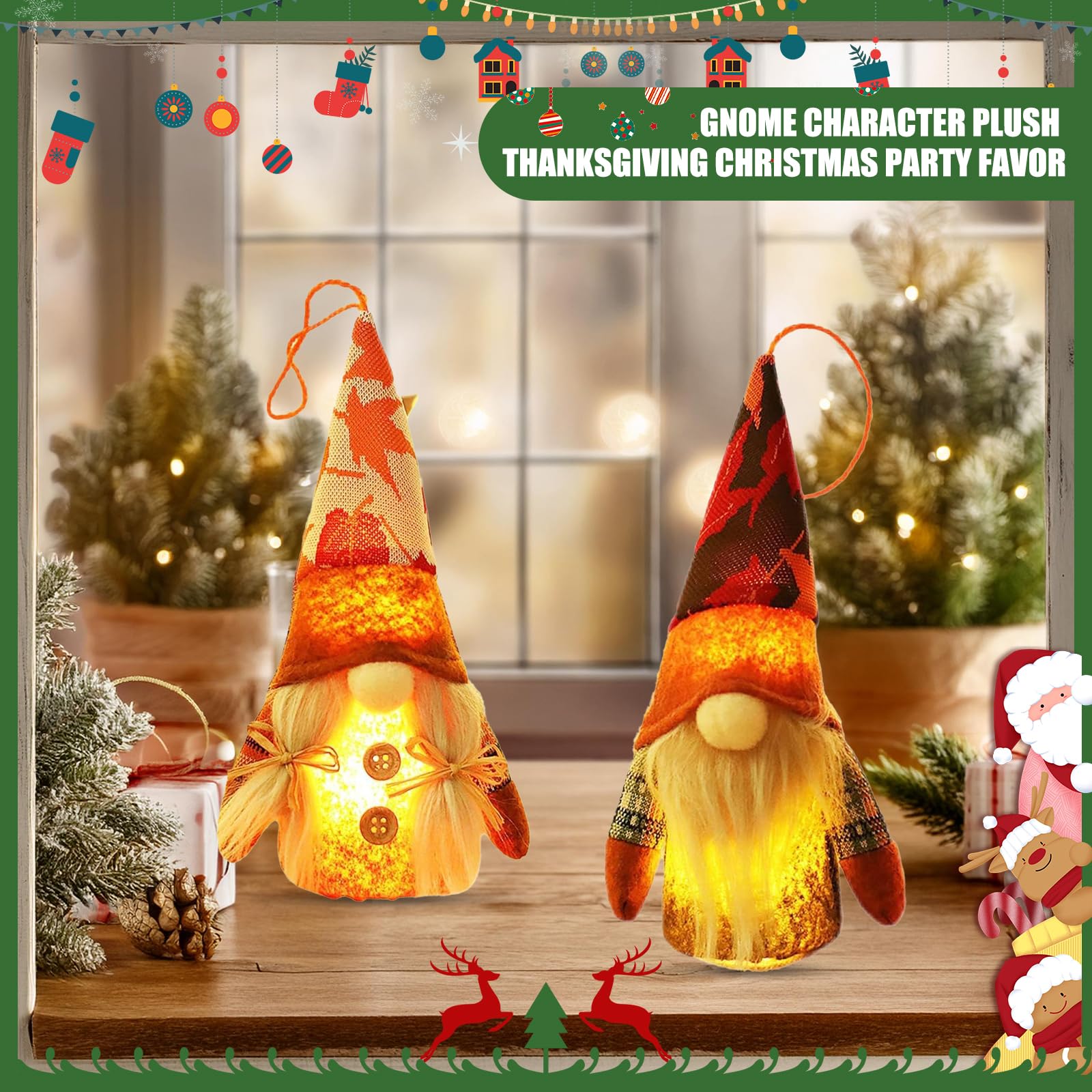 Gnome Automne 3 Gnomes De Noël 29 Cm - Père Noël Lutin Décoration Cheminée - Peluche Elfe Gnome De Noel Rose
