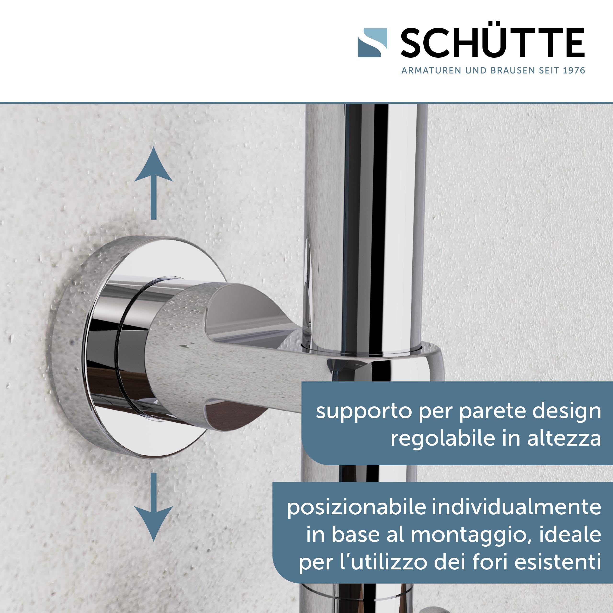SCHÜTTE Set doccia Maiorca | Colonna doccia con grande doccia a pioggia | Doccia a mano con 3 tipi di getto | Sistema doccia con asta doccia regolabile in altezza | Cromo