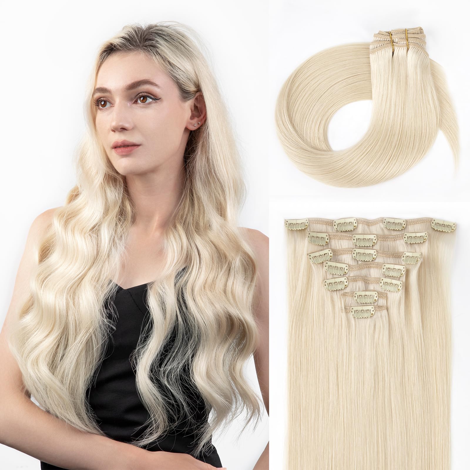 SOBEAUTY Hair Extensions Clip in, Real Human Hair Extensions, 100% Human Hair Extension Hair Double Weft