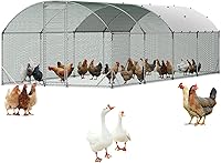 Vista 19 de VEVOR Gallinero de metal, jaula de pollos de 6.56x6.56x6.56 pies con cubierta, casa de gallinas con techo en punta y cerradura de seguridad, jaula