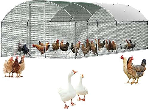 Vista 21 de VEVOR Gallinero de metal, 6.56 x 6.56 x 6.56 pies con tapa, gallinero de techo con cerradura de seguridad, corrales de aves de corral para patio