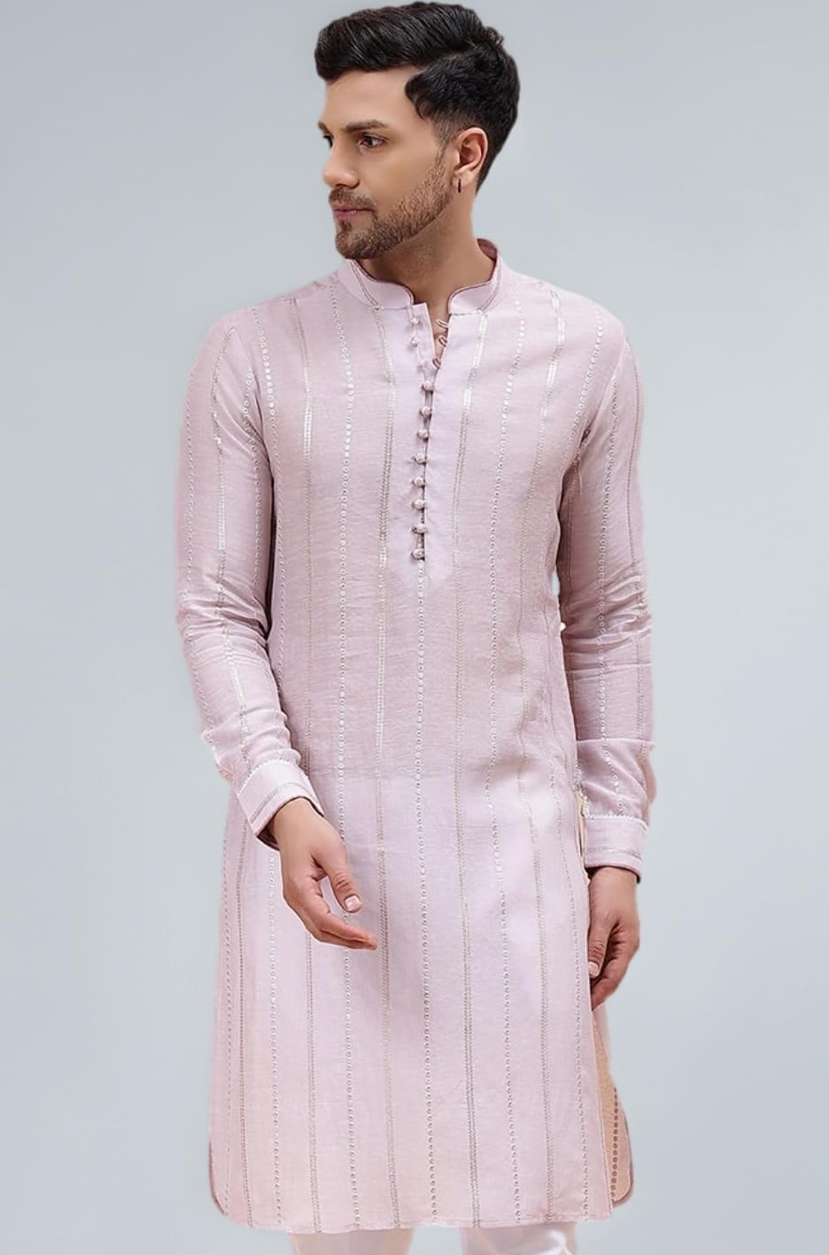 See Designs Pink Regular Fit Striped Kurta