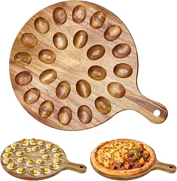 Wood Deviled Egg Holder Board Platter Serving Tray Eggs Carrier Plate Dish