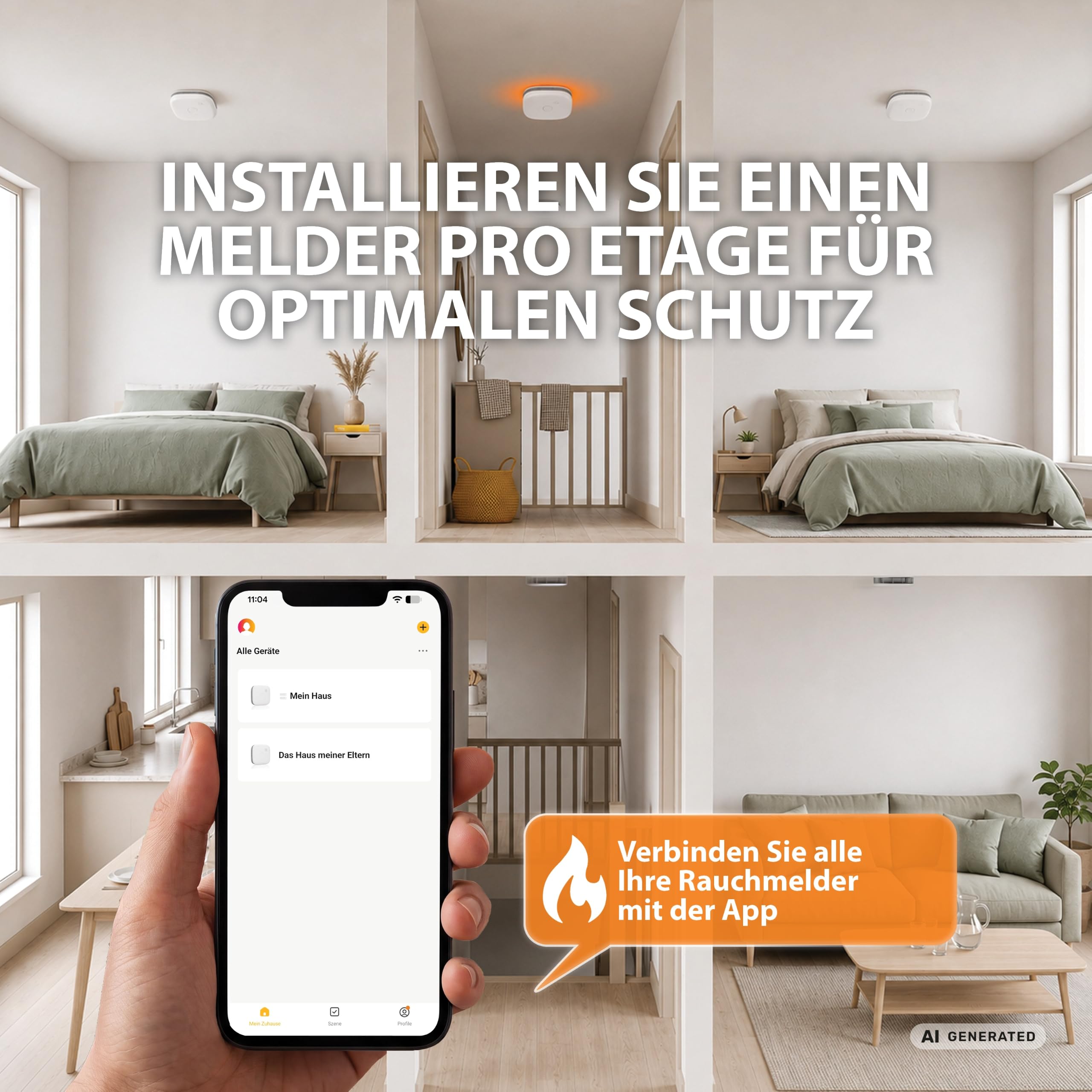 Smartwares Dreierpack vernetzte Rauchmelder von Smartwares – Kostenlose App – 85 dB – Entspricht der Norm EN-14604 – Austauschbare Batterien – LED-Anzeigen – FSM-12603