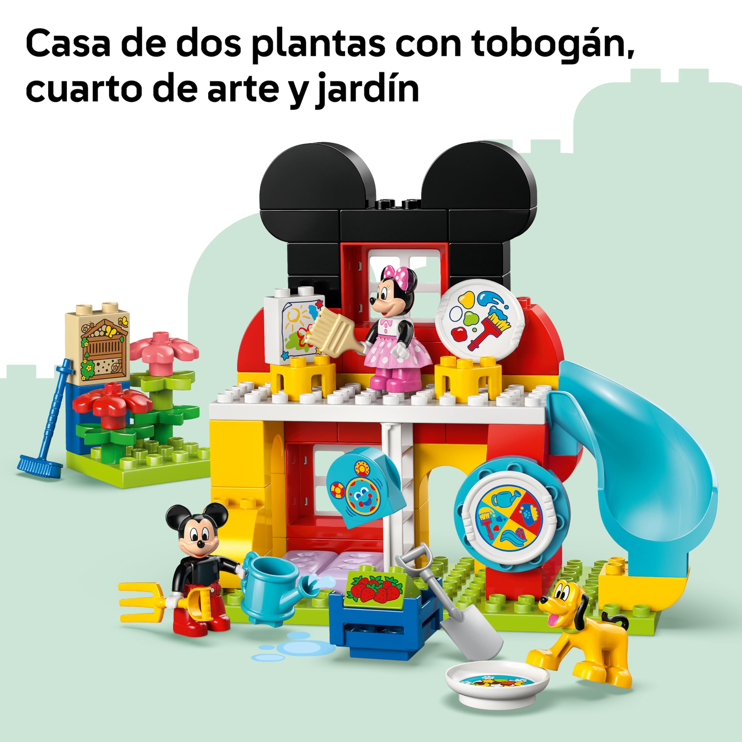 LEGO Duplo Disney Casa de Mickey Mouse con Minnie y Pluto de Juguete - Juego Educativo para la Motricidad Fina - 3 Figuras y Toodles - Regalo para Niños y Niñas de 2+ Años - 10465