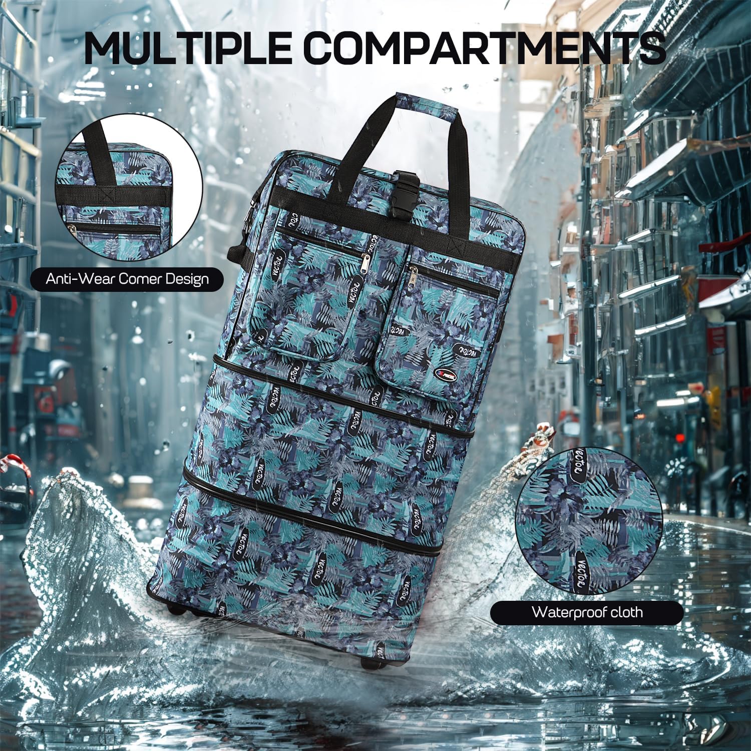 30''36''40''Rolling Wheeled Duffel Bag Suitcases with Wheels Expandable Foldable Luggage Bag Rolling Travel Bag Duffel Bag for Men Women#Hibiscus,30
