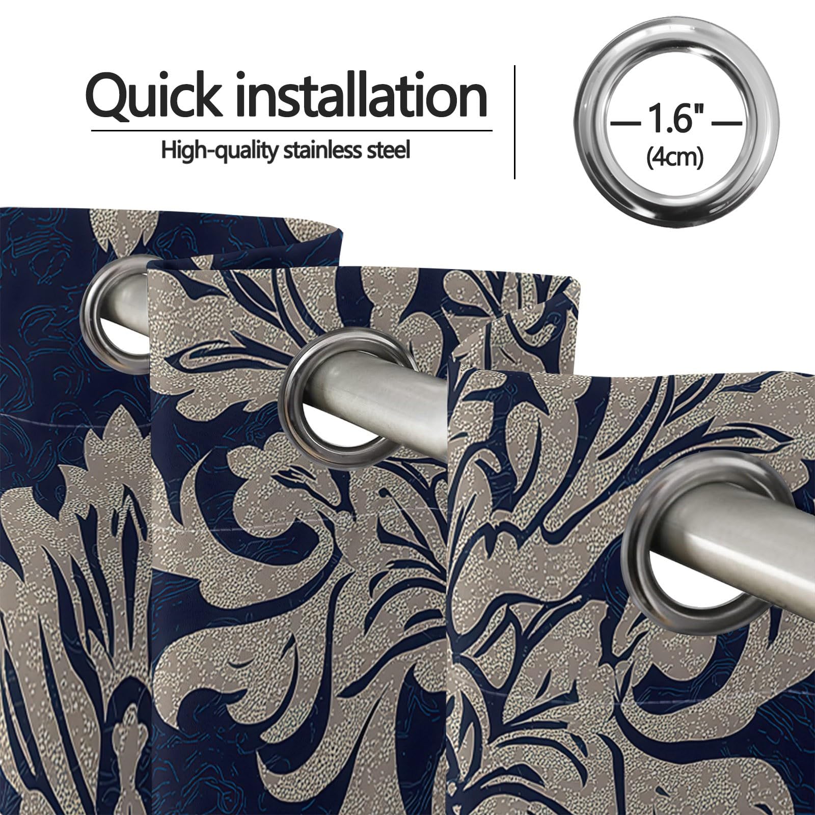 Verdunklungsvorhänge Beige-Blau Europäisch Klassisch Symmetrisch Schnörkel Blumen Vorhänge 2er Set H200 x B70 cm, Hitzeschutz Blickschutz Thermovorhang Ösen für Wohnzimmer Schlafzimmer Kinderzimmer