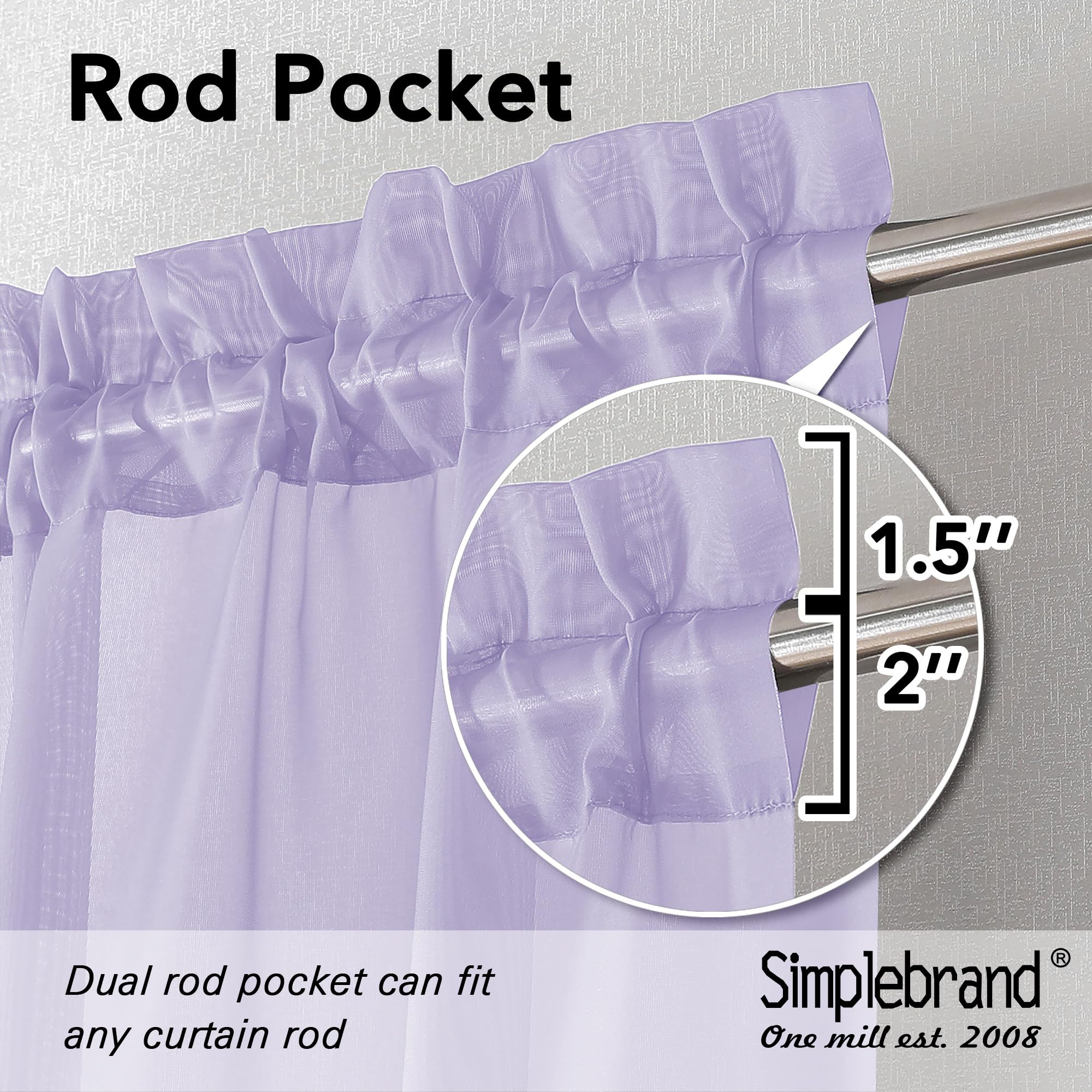 Simplebrand Lavender Sheer Curtains 63 Inch Length 2 Panels, Rod Pocket Solid Color Window Sheer Curtain Panels - Image 2