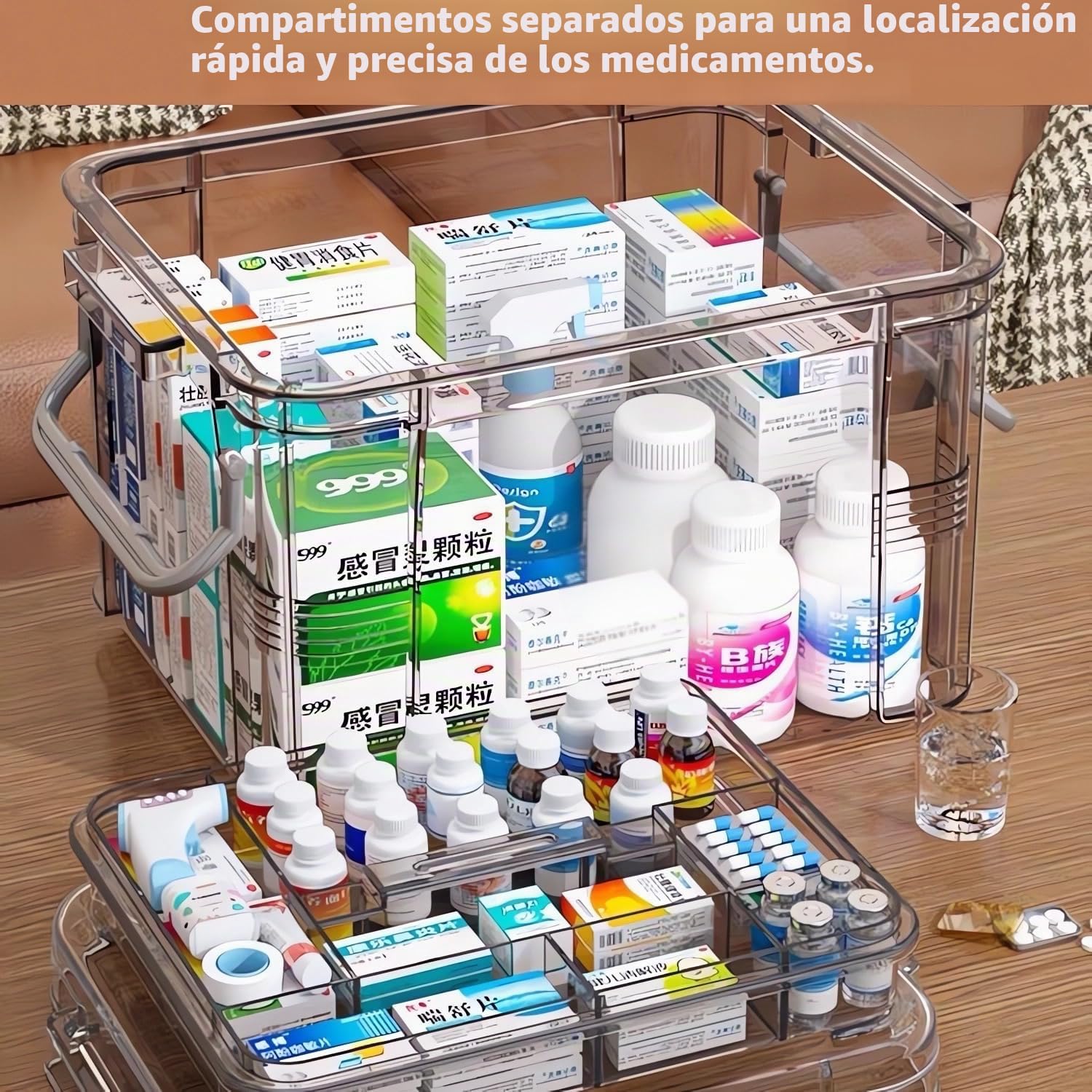 Organizador de medicamentos portátil 2 niveles Caja para medicina