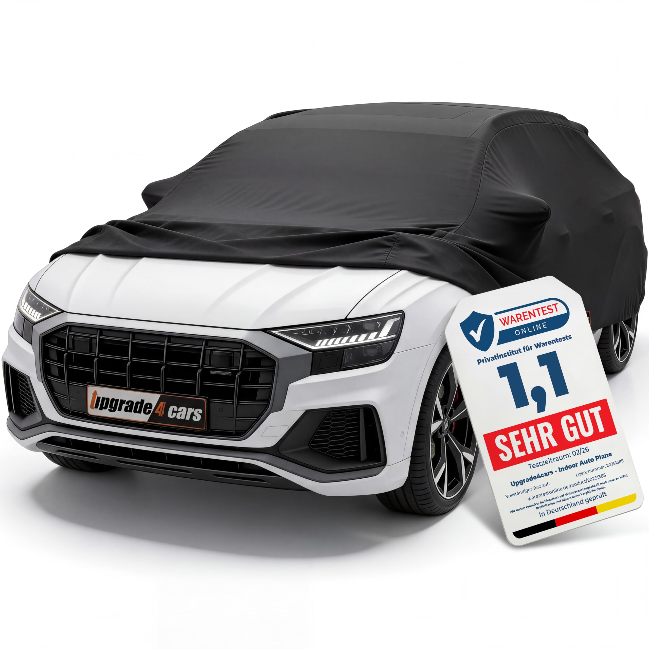 Upgrade4cars Autoabdeckung Indoor Stretch | Auto Abdeckplane aus Stoff in Schwarz | Größe SUV - M (450-480 cm)