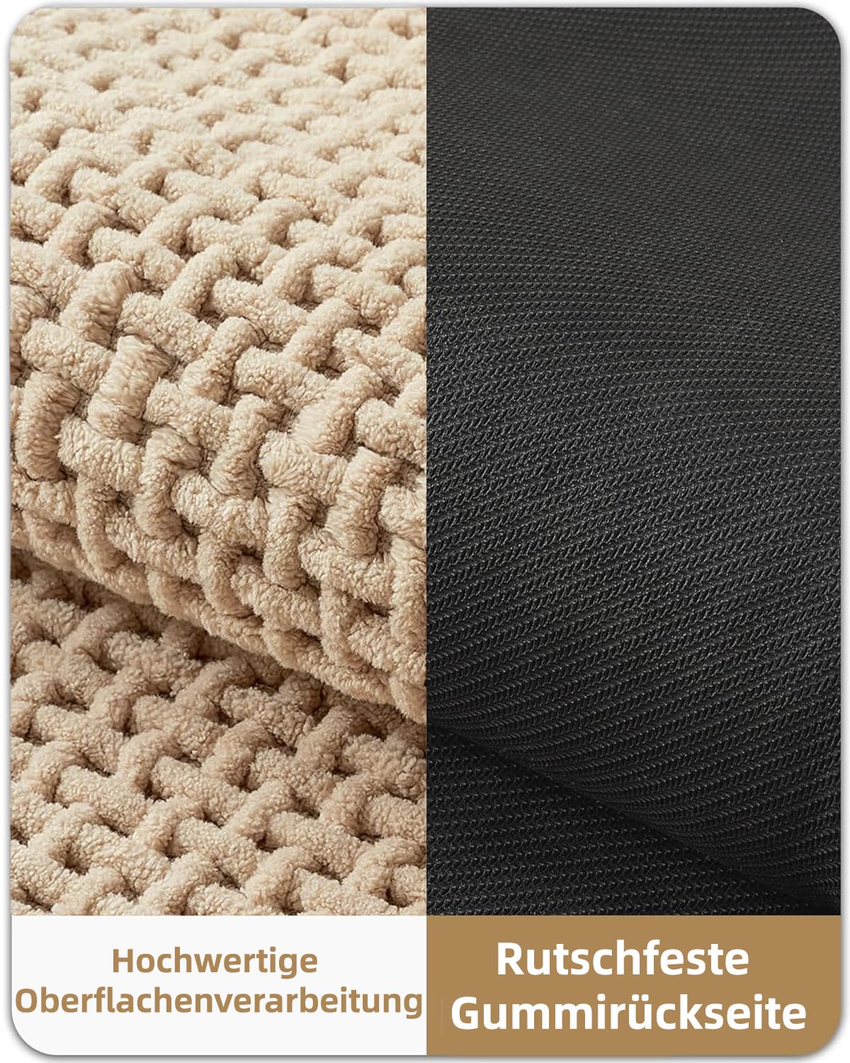 COLOR&GEOMETRY Badematte 60x90cm Beige Chenille, rutschfest saugfähig | Gummiboden rutschfest, ultraweich aus Chenille, saugfähig & waschbar Badvorleger für Bad, Dusche, Wanne