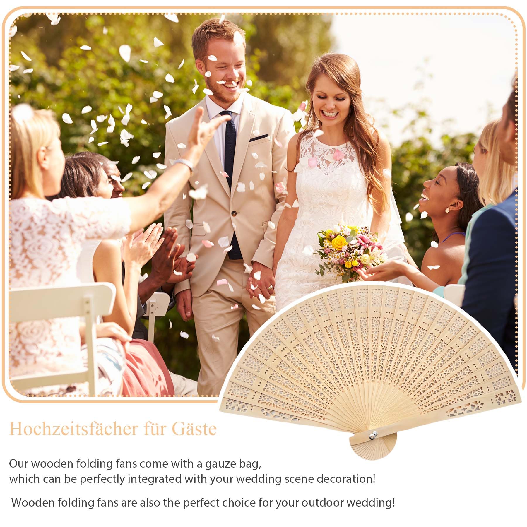 100Pcs Personalisierbarer Fächer mit Gravur Text/Symbole Holzfächer Naturholz Damen Handfächer für Hochzeiten, Sauna, Rave,Festival & Deko Hochzeitsgeschenke,Fächer Set, Mengenrabatt (100)